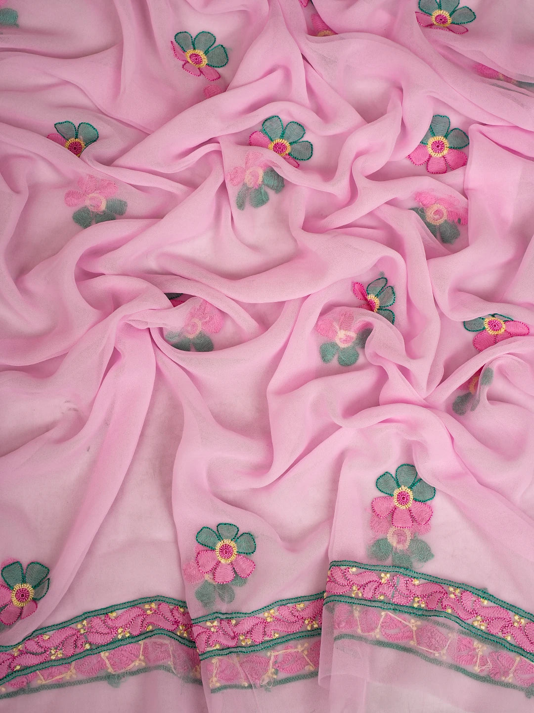 Ada Hand Embroidered Pink Georgette Lucknowi Chikankari Unstitched Suit Piece 01A779854