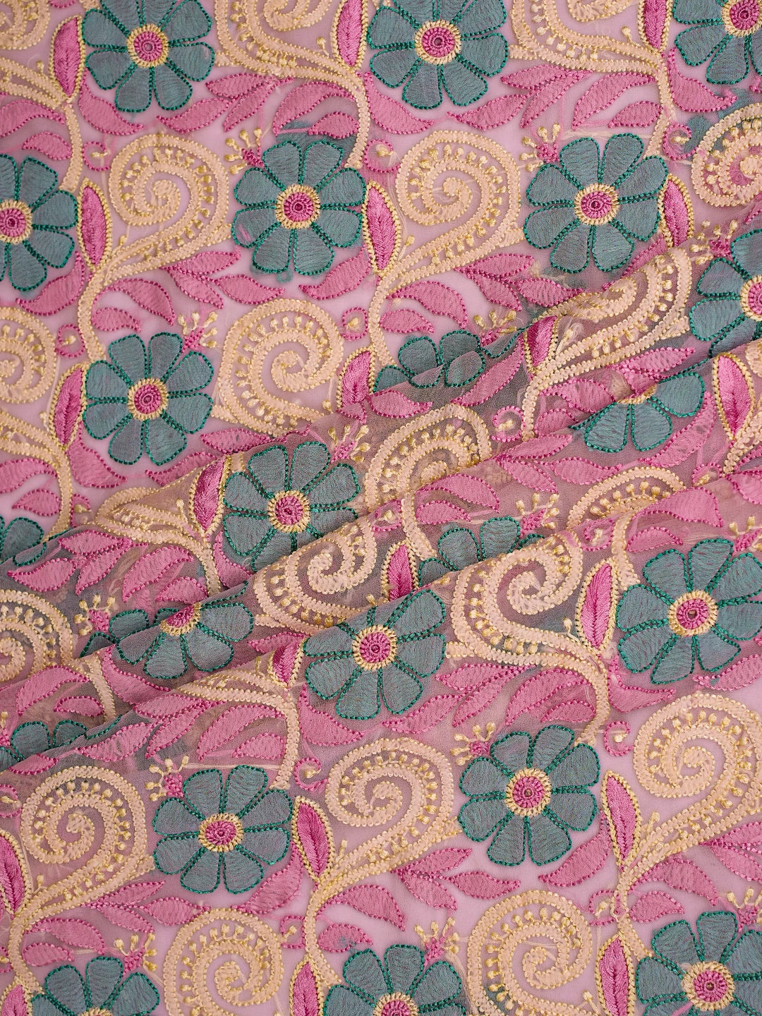 Ada Hand Embroidered Pink Georgette Lucknowi Chikankari Unstitched Suit Piece 01A779854