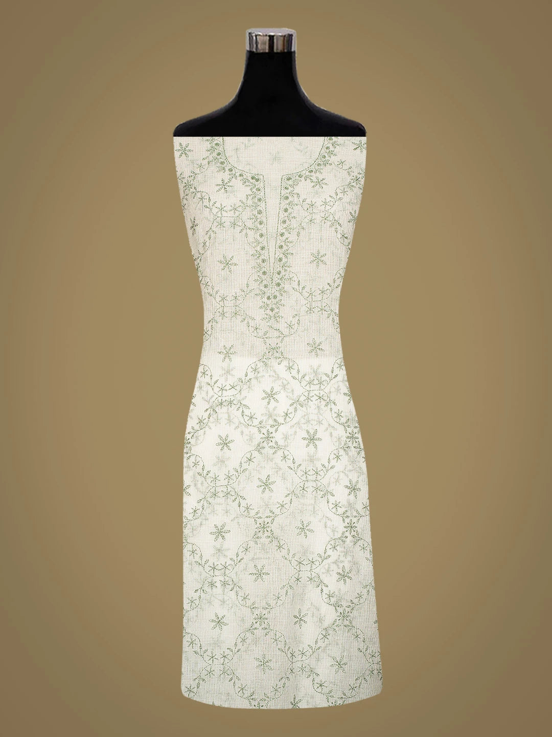 Ada Hand Embroidered White Kota Lucknowi Chikankari Unstitched Kurta Dupatta Set 01A643998