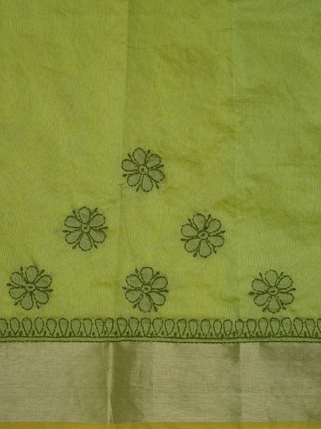 Ada Hand Embroidered Lime Green Chanderi Lucknowi Chikankari Saree and Blouse 01A780610