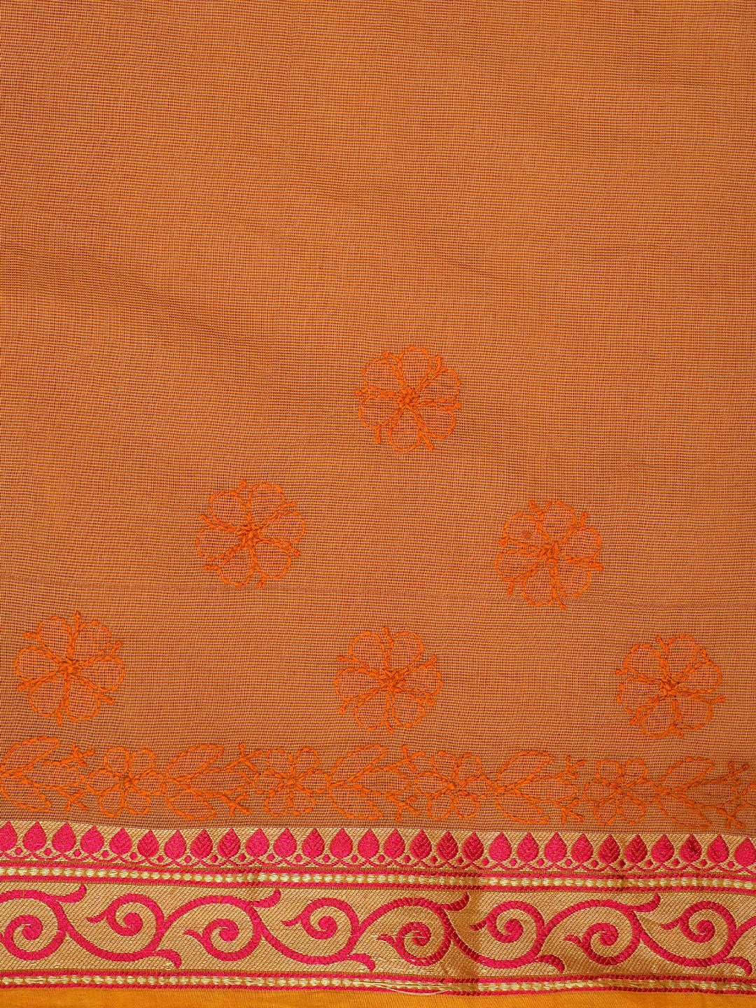 Ada Hand Embroidered Rust Chanderi Lucknowi Chikankari Saree and Blouse 01A377785