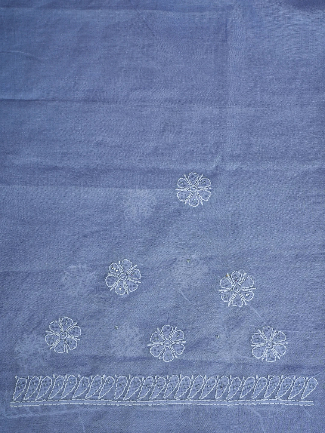Ada Hand Embroidered Carolina Blue Cotton Lucknowi Chikankari Saree With Blouse With Cutdana Work 01A713092