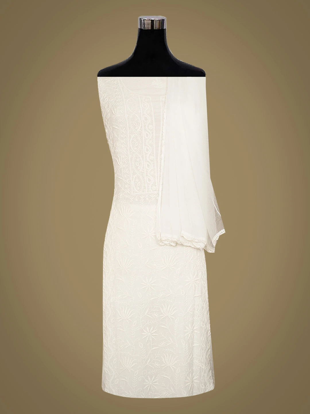 Ada Hand Embroidered White Muslin Lucknowi Chikankari Unstitched Suit Piece 01A576500