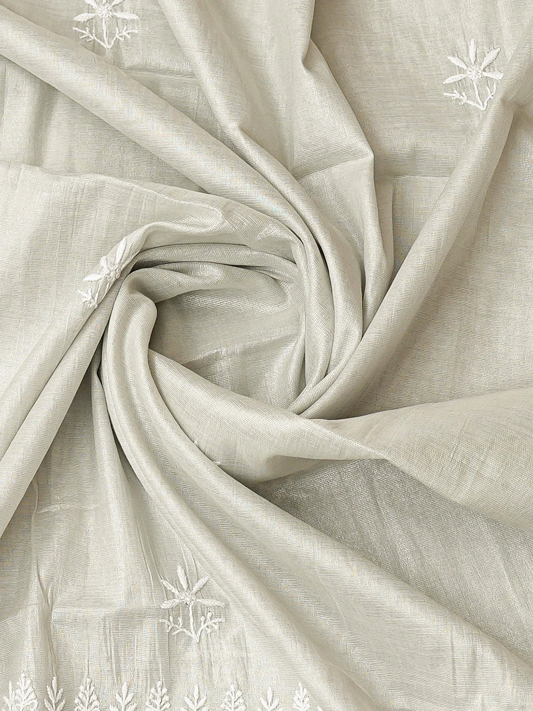 Ada Hand Embroidered French Grey Tissue Lucknowi Chikankari Semi-Stitched Kurta Dupatta Set 01A789128