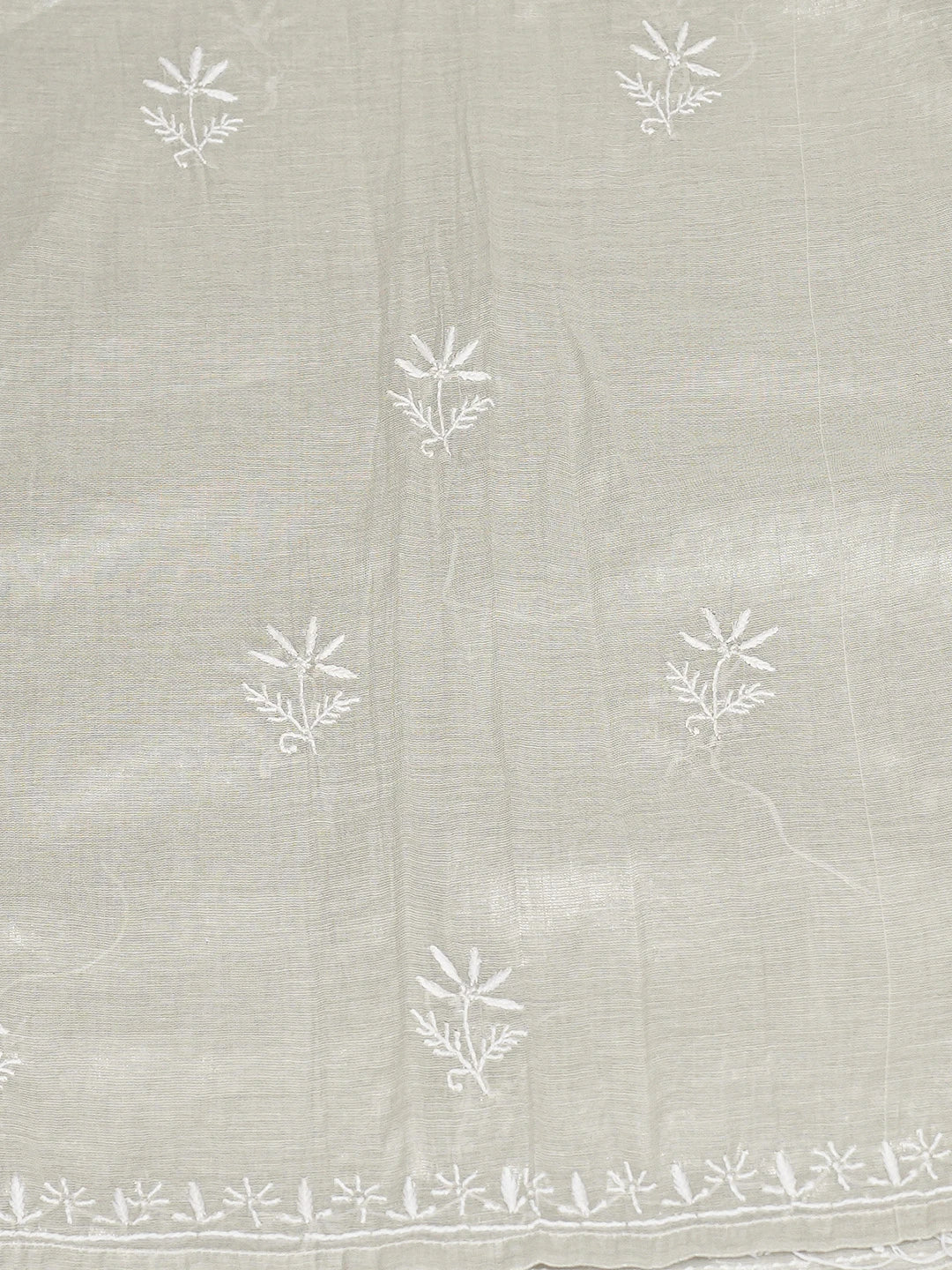 Ada Hand Embroidered French Grey Tissue Lucknowi Chikankari Semi-Stitched Kurta Dupatta Set 01A789128
