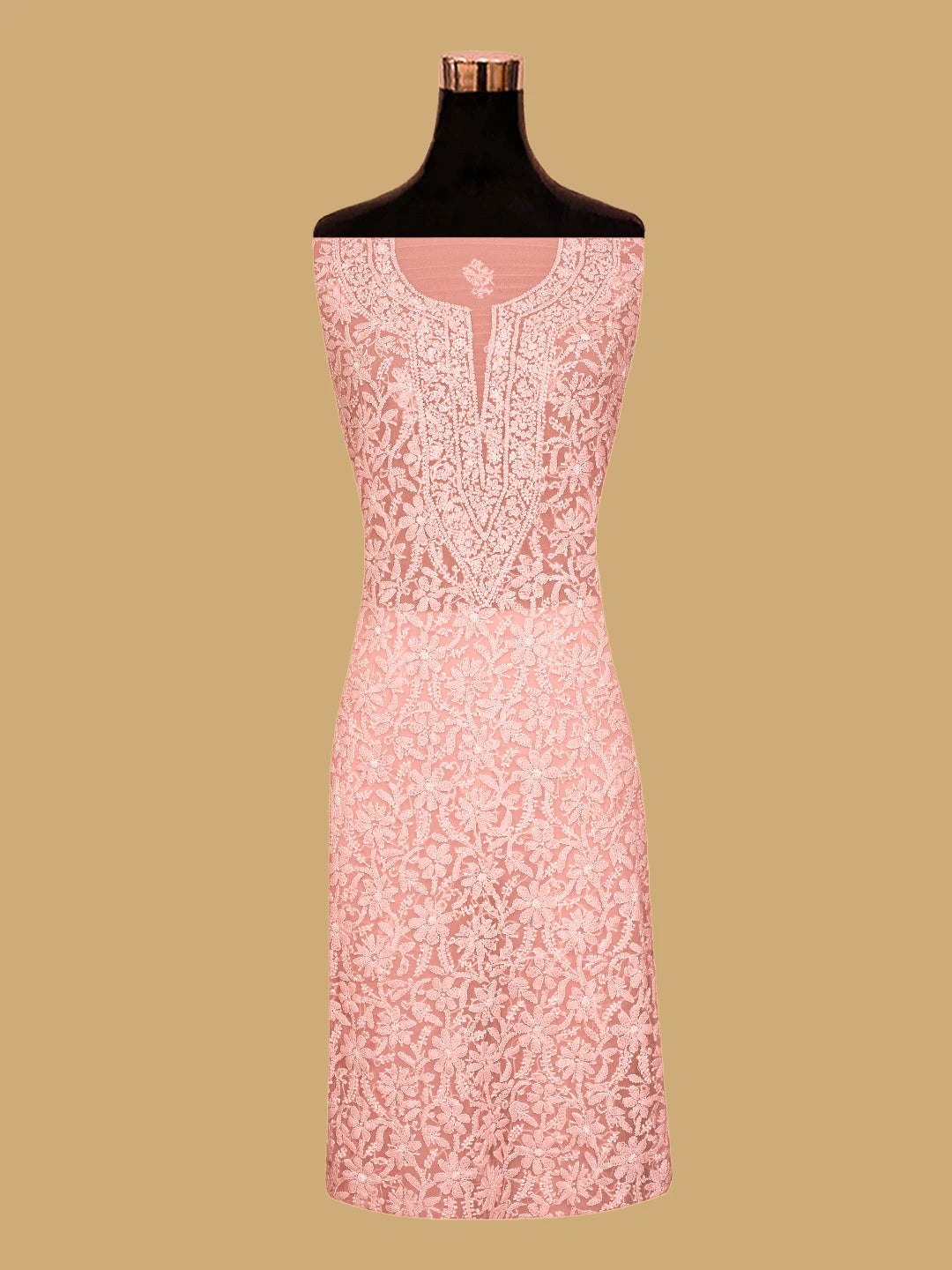 Ada Hand Embroidered Peach Georgette Lucknowi Chikankari Unstitched Suit Piece 01A779054