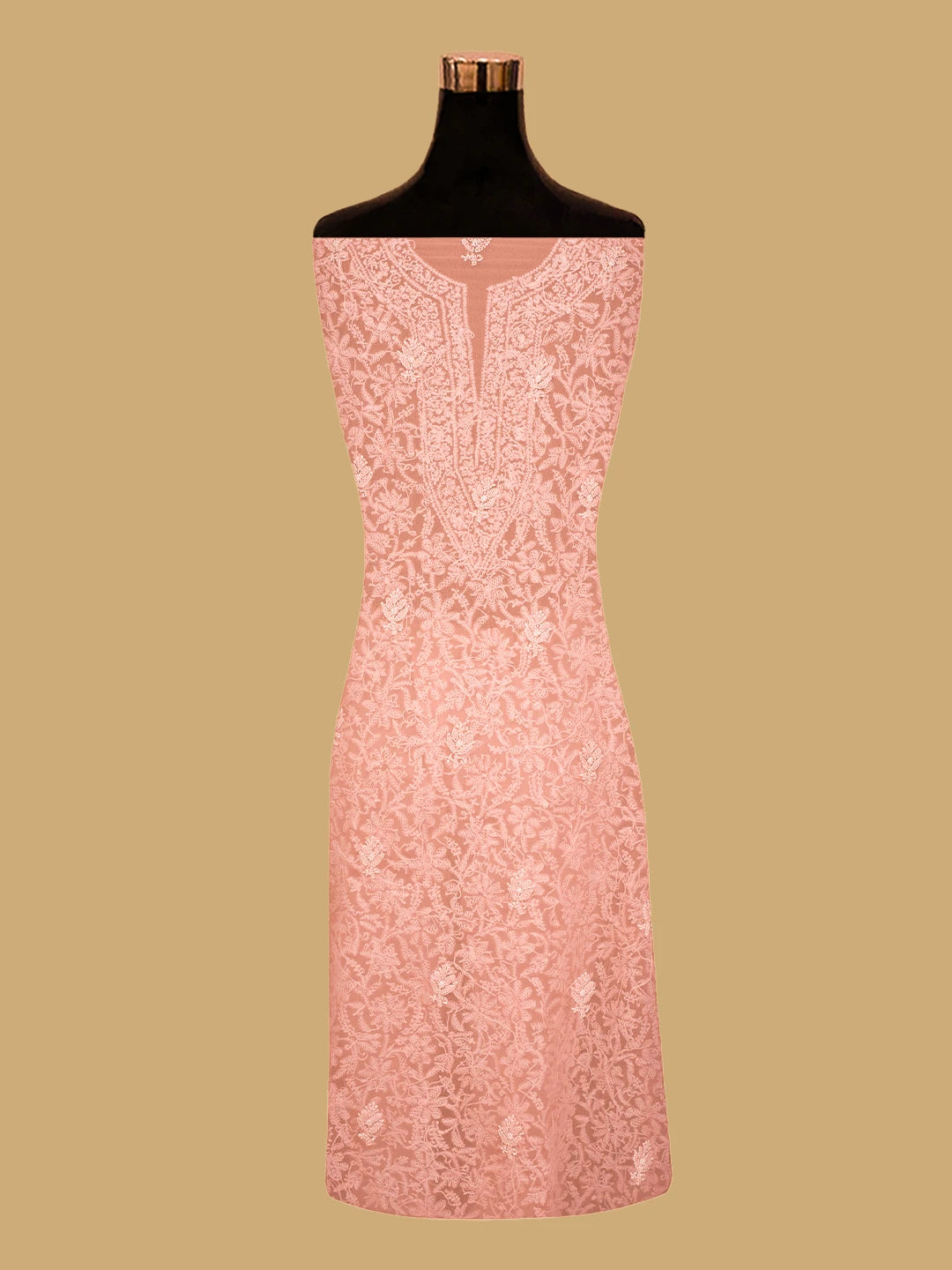 Ada Hand Embroidered Peach Georgette Lucknowi Chikankari Unstitched Suit Piece 01A779054