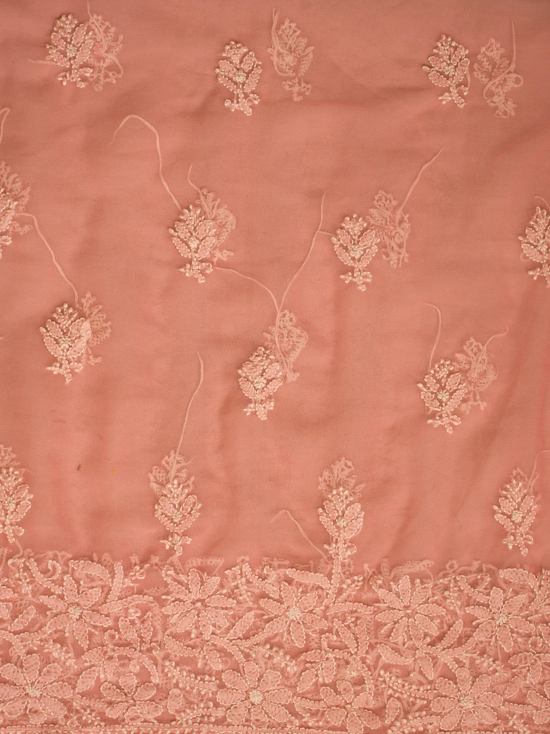 Ada Hand Embroidered Peach Georgette Lucknowi Chikankari Unstitched Suit Piece 01A779054