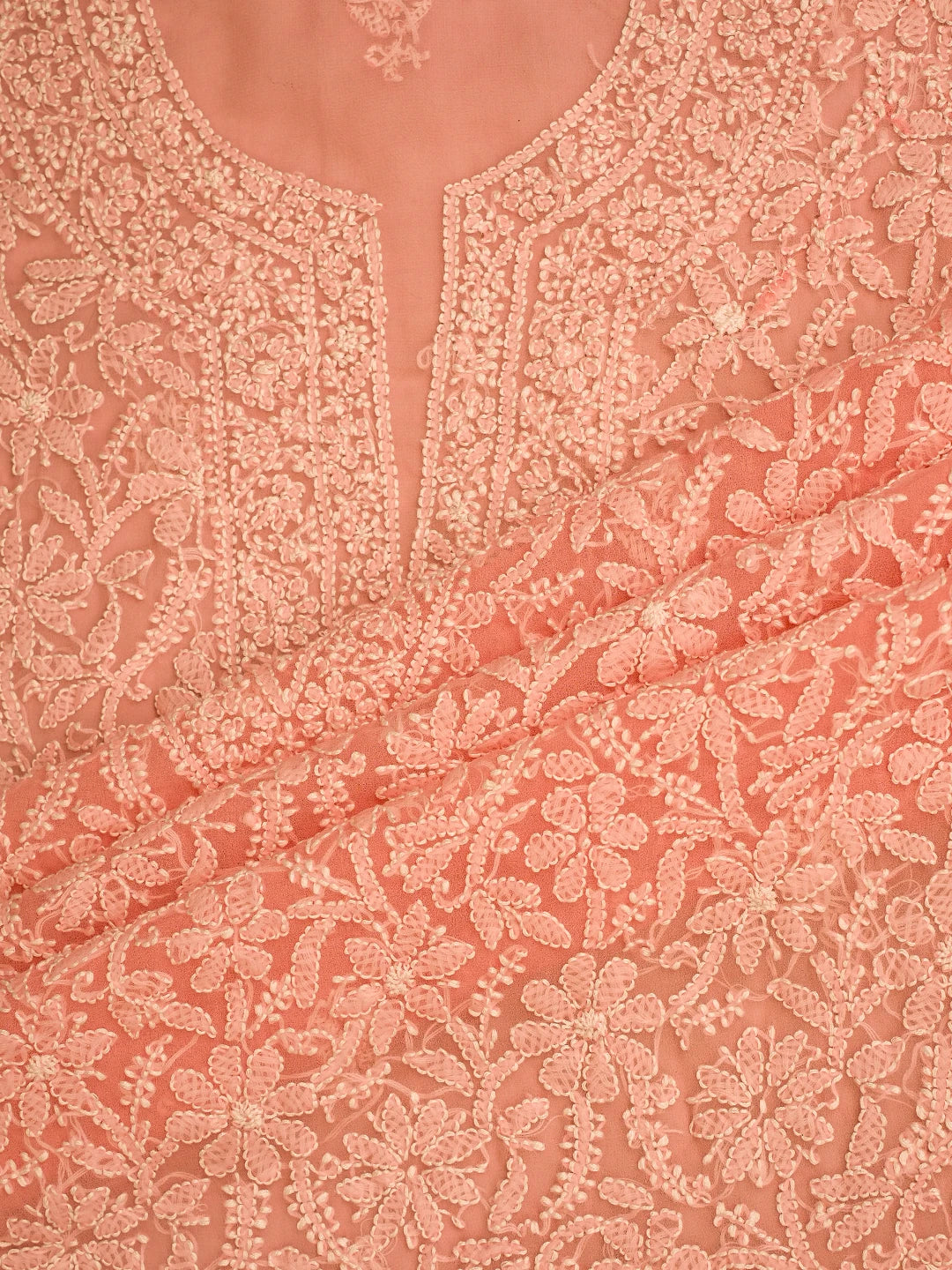 Ada Hand Embroidered Peach Georgette Lucknowi Chikankari Unstitched Suit Piece 01A779054