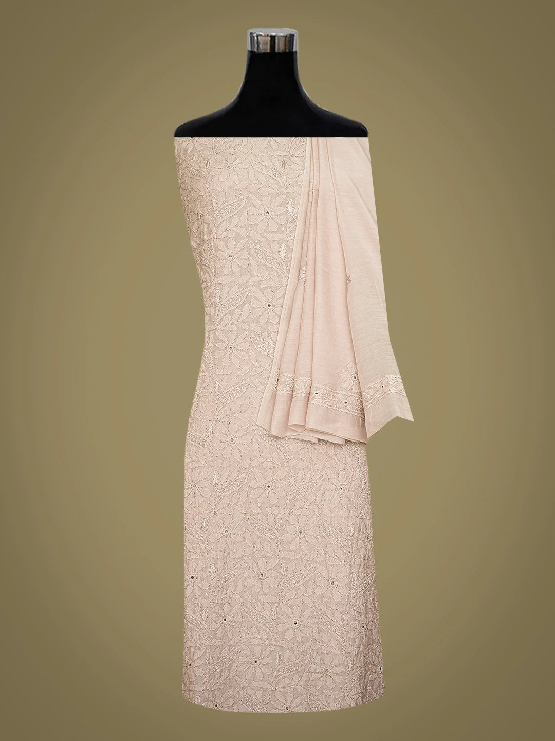 Ada Hand Embroidered Rosy Brown Muslin Lucknowi Chikankari Unstitched Kurta Dupatta Set 01A798324