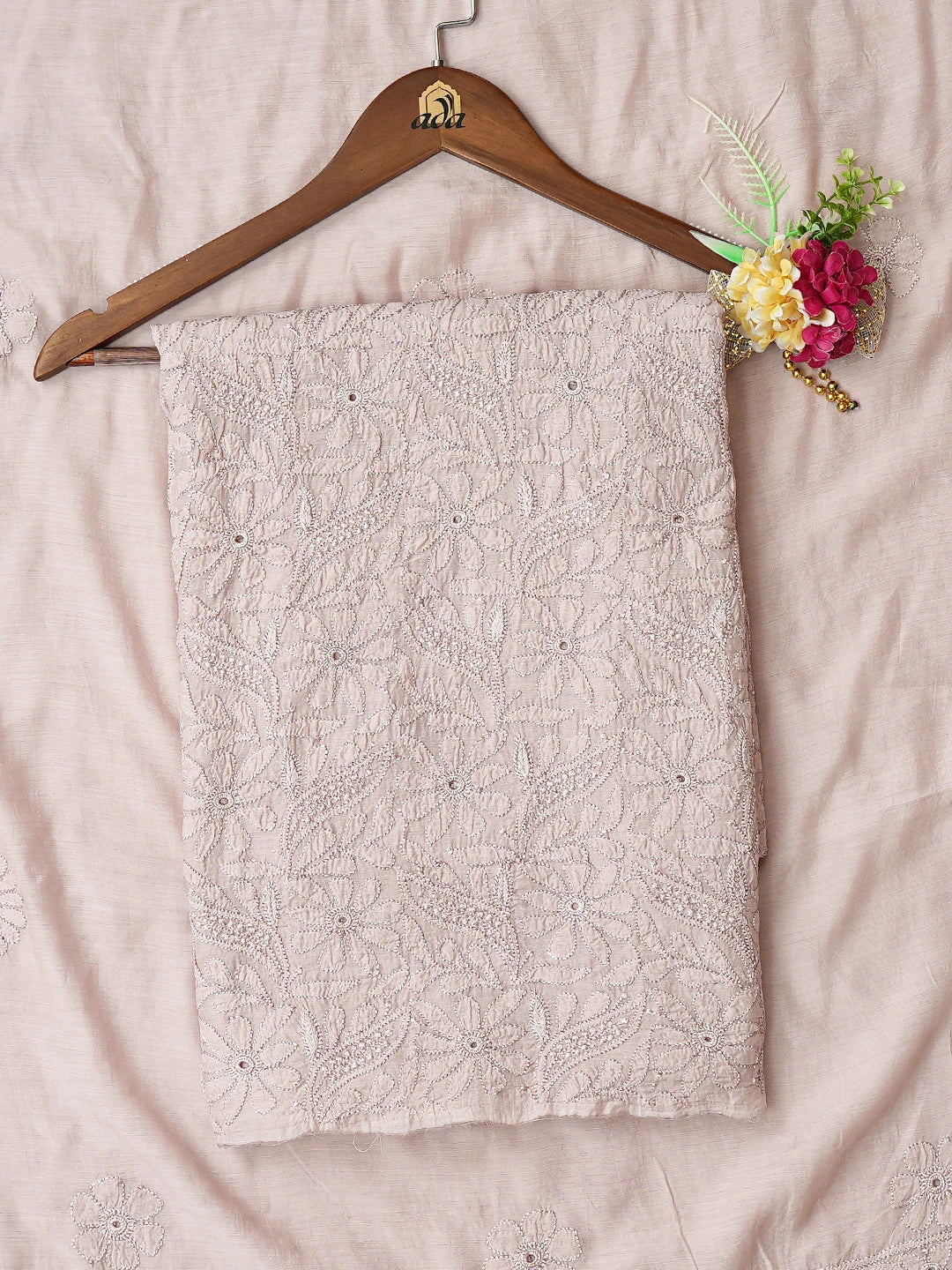 Ada Hand Embroidered Rosy Brown Muslin Lucknowi Chikankari Unstitched Kurta Dupatta Set 01A798324