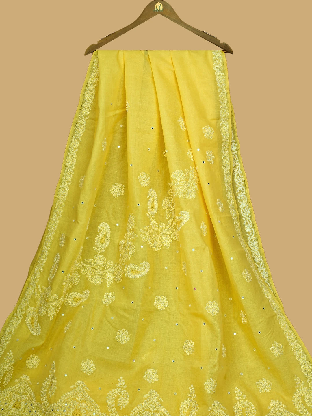 Ada Hand Embroidered Yellow Cotton Lucknowi Chikankari Saree With Blouse With Pearl Work 01A621256