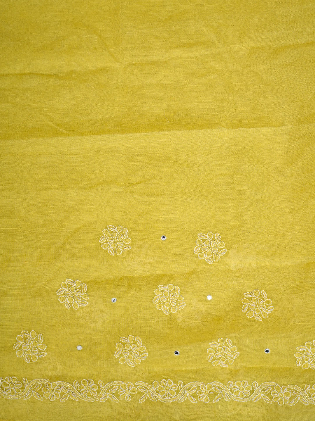 Ada Hand Embroidered Yellow Cotton Lucknowi Chikankari Saree With Blouse With Pearl Work 01A621256