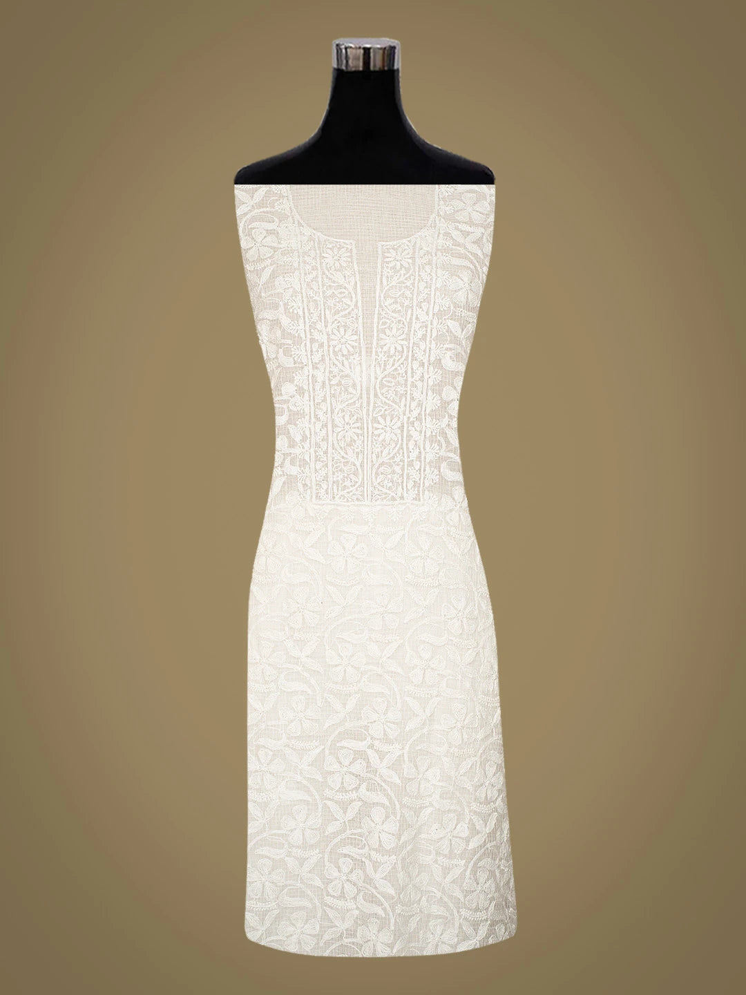 Ada Hand Embroidered White Kota Lucknowi Chikankari Unstitched Kurta Dupatta Set 01A675993