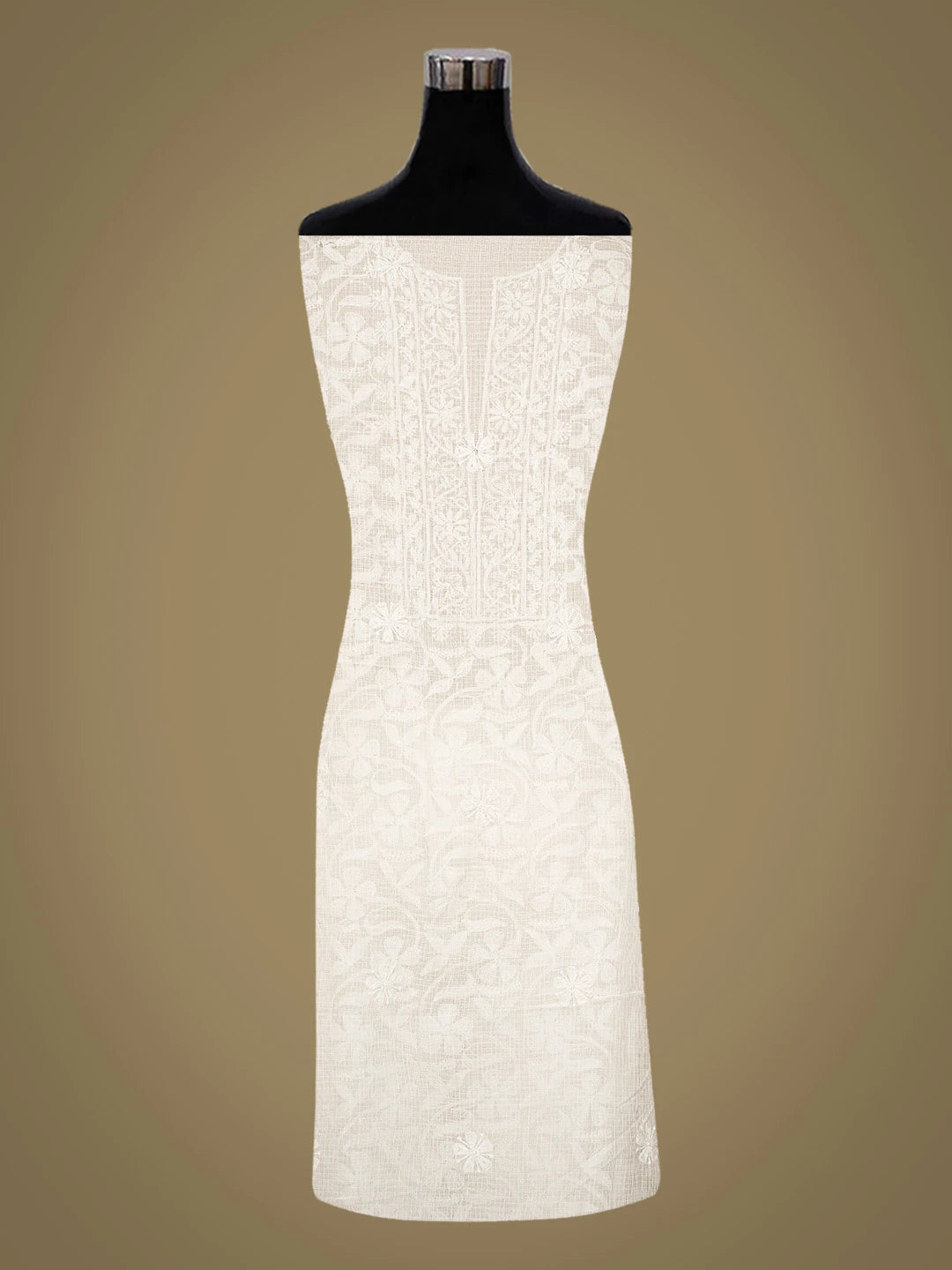 Ada Hand Embroidered White Kota Lucknowi Chikankari Unstitched Kurta Dupatta Set 01A675993