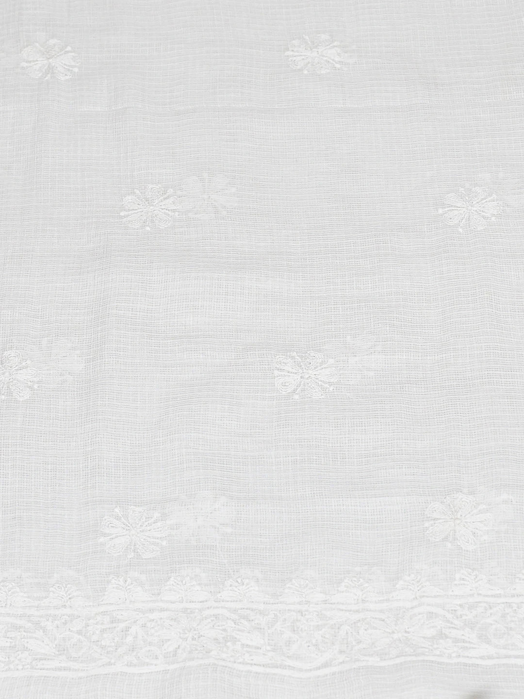 Ada Hand Embroidered White Kota Lucknowi Chikankari Unstitched Kurta Dupatta Set 01A675993