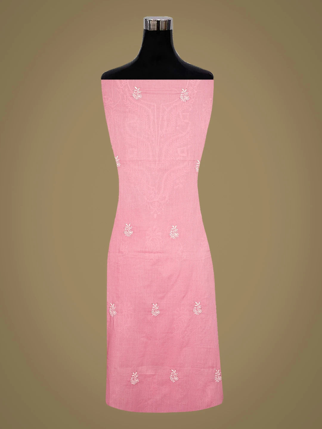 Ada Hand Embroidered Pink Cotton Lucknowi Chikankari Unstitched Kurta Dupatta Set With Mukaish Work 01A760126