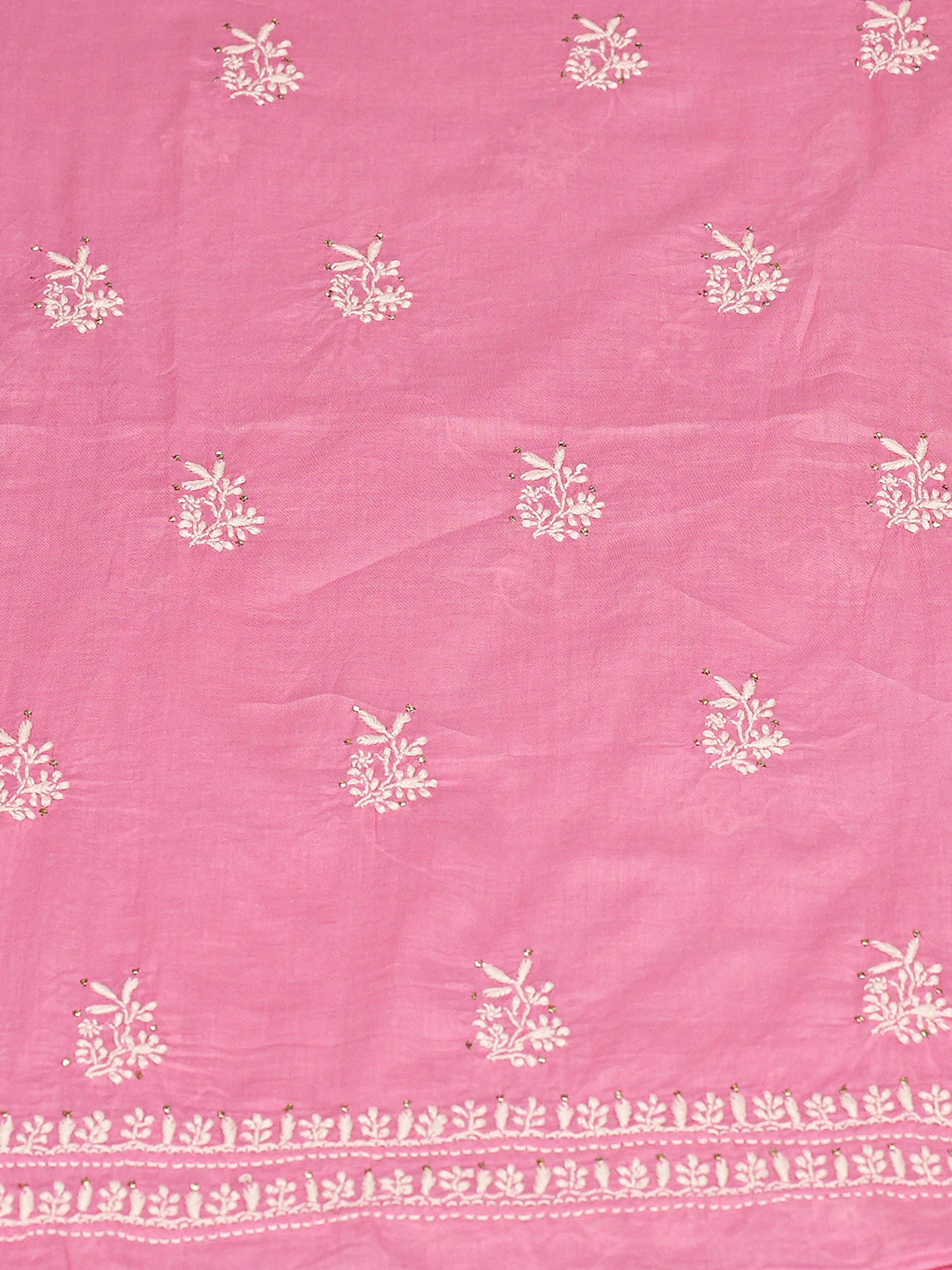 Ada Hand Embroidered Pink Cotton Lucknowi Chikankari Unstitched Kurta Dupatta Set With Mukaish Work 01A760126