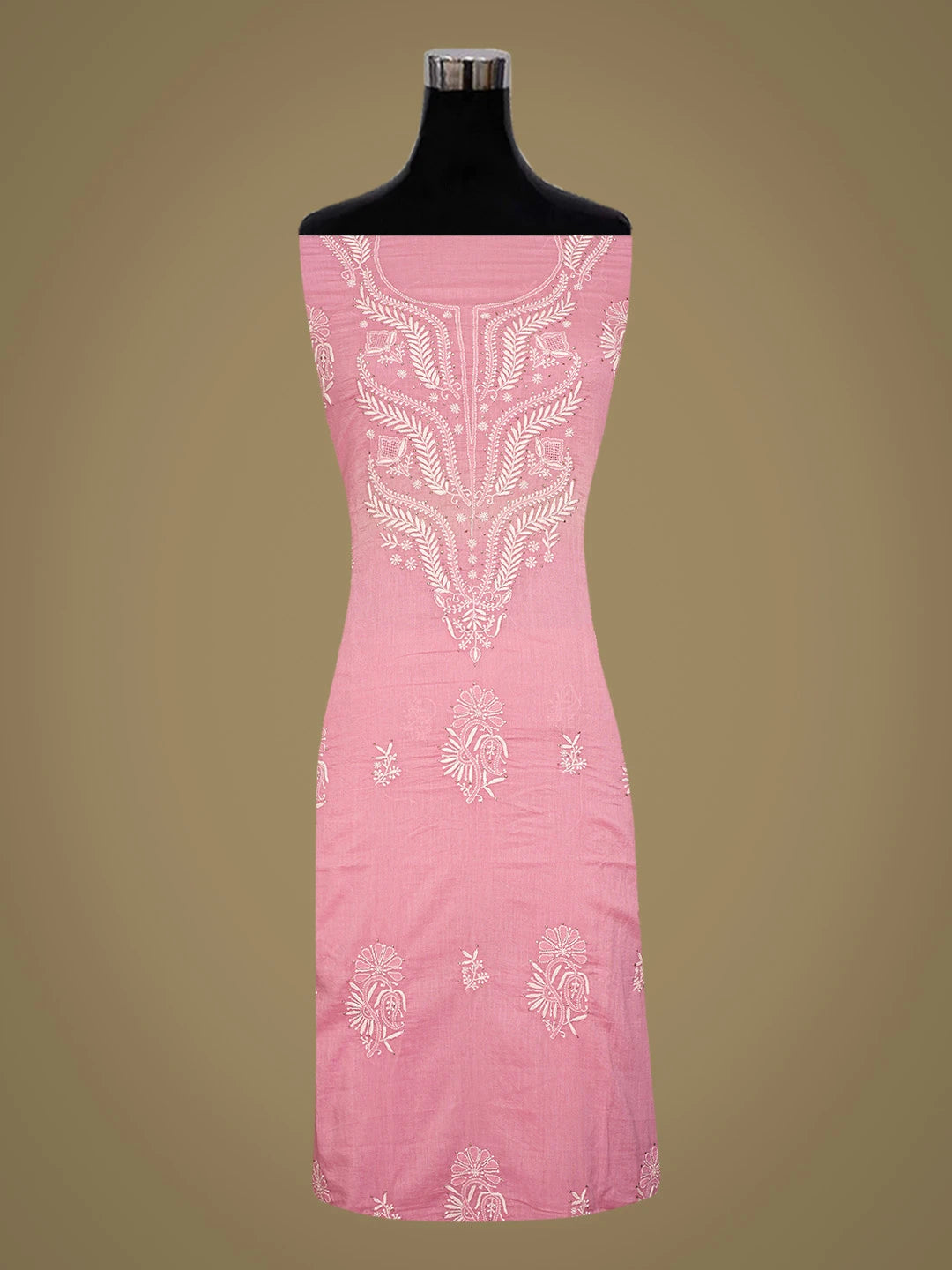 Ada Hand Embroidered Pink Cotton Lucknowi Chikankari Unstitched Kurta Dupatta Set With Mukaish Work 01A760126