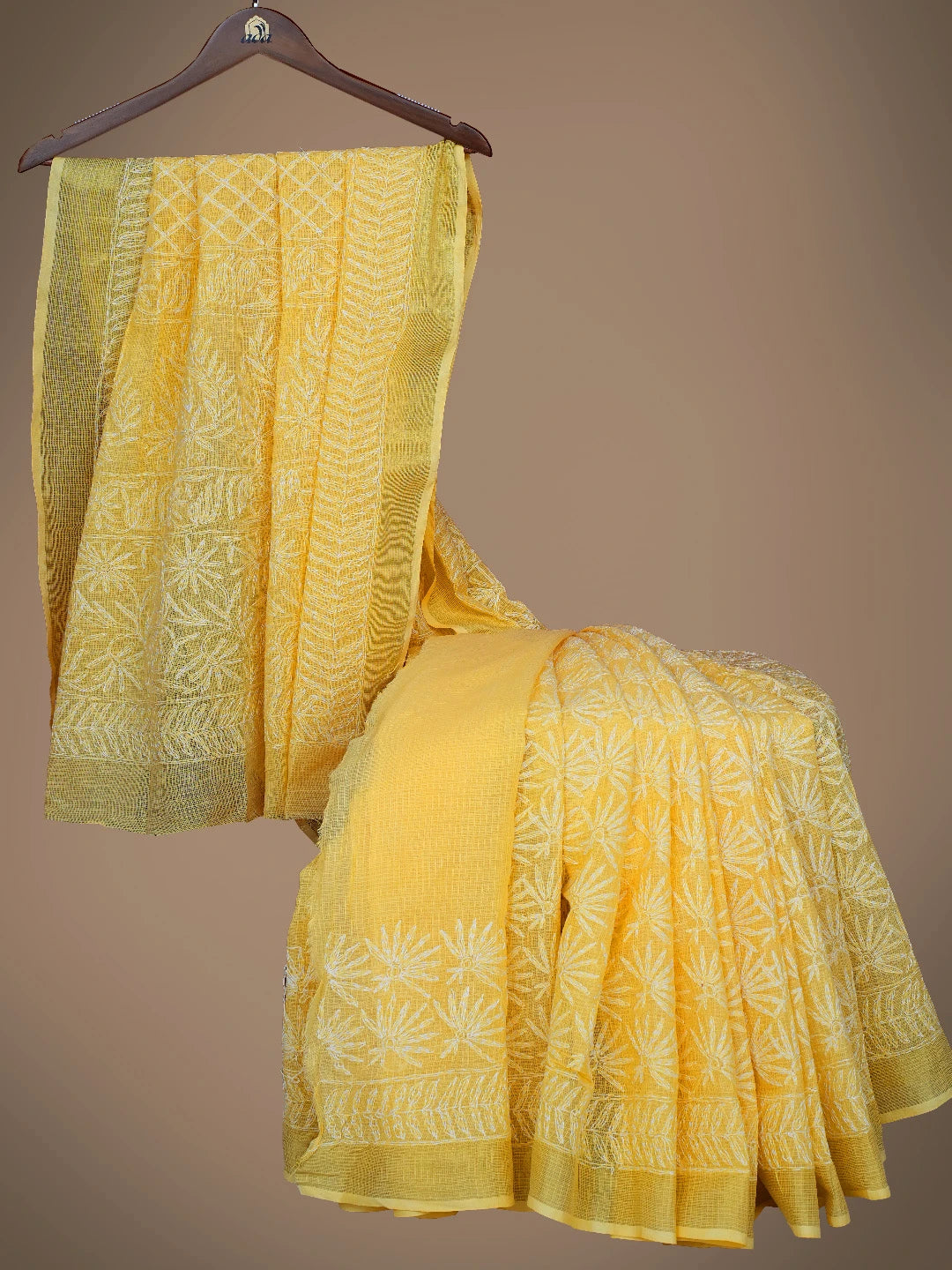 Ada Hand Embroidered Yellow Kota Lucknowi Chikankari Saree and Blouse 01A635983
