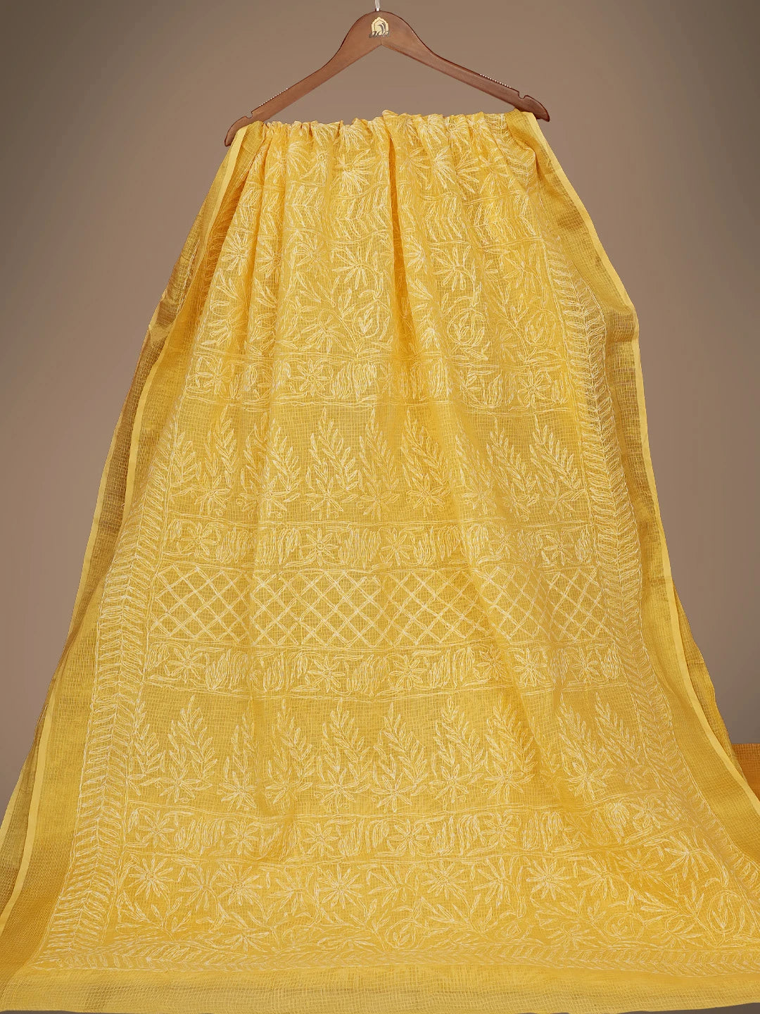 Ada Hand Embroidered Yellow Kota Lucknowi Chikankari Saree and Blouse 01A635983