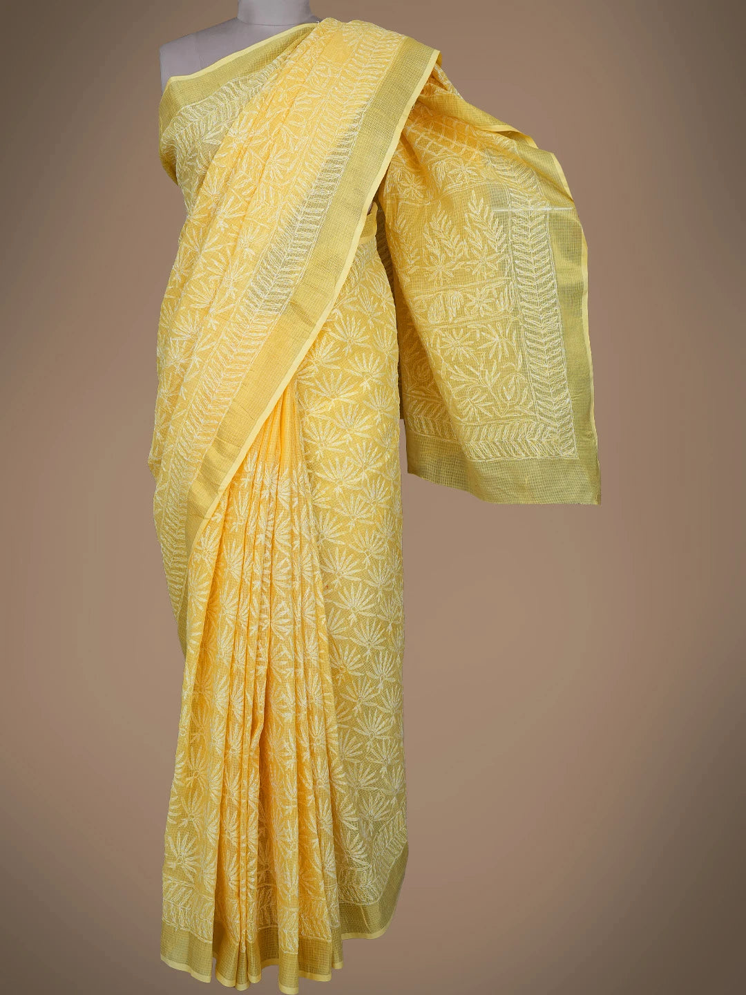 Ada Hand Embroidered Yellow Kota Lucknowi Chikankari Saree and Blouse 01A635983