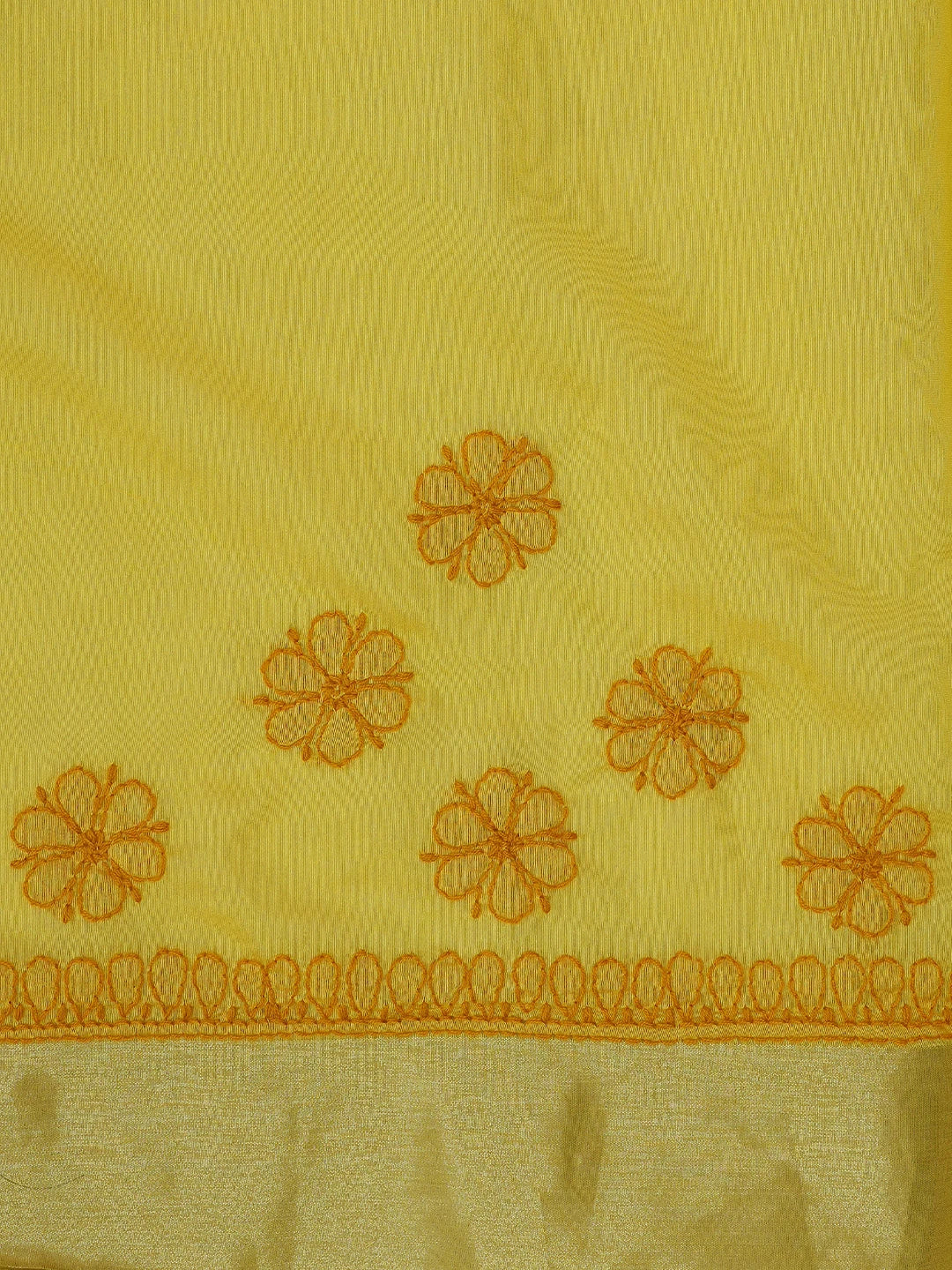 Ada Hand Embroidered Yellow Chanderi Lucknowi Chikankari Saree and Blouse 01A780618