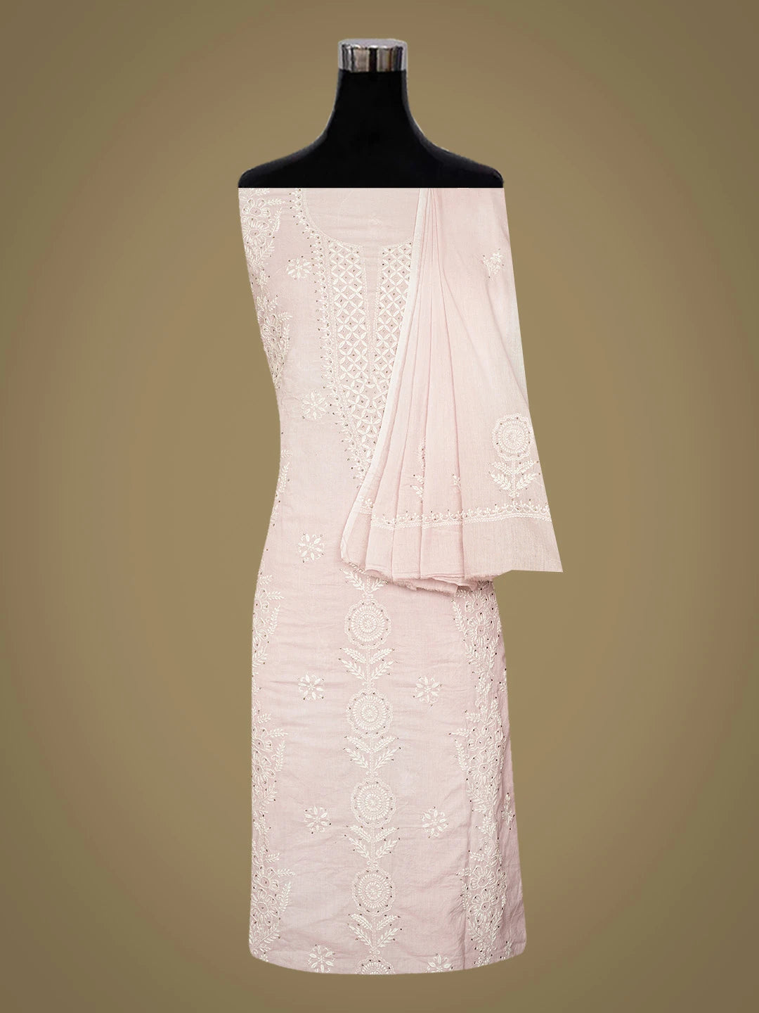 Ada Hand Embroidered Lavender Cotton Lucknowi Chikankari Unstitched Kurta Dupatta Set With Mukaish Work 01A760121