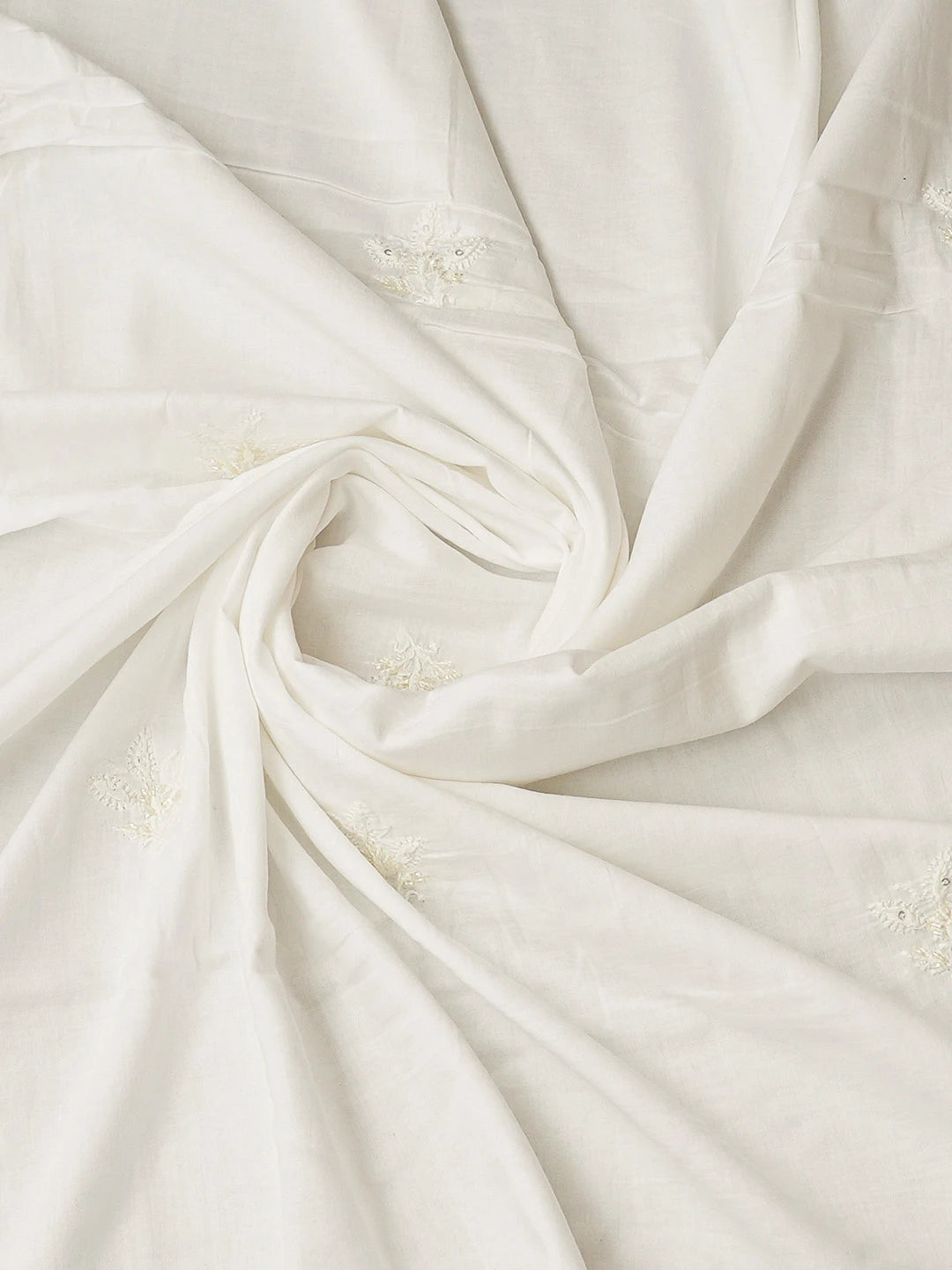 Ada Hand Embroidered White Cotton Lucknowi Chikankari Unstitched Kurta Dupatta Set With Cutdana Work 01A593552