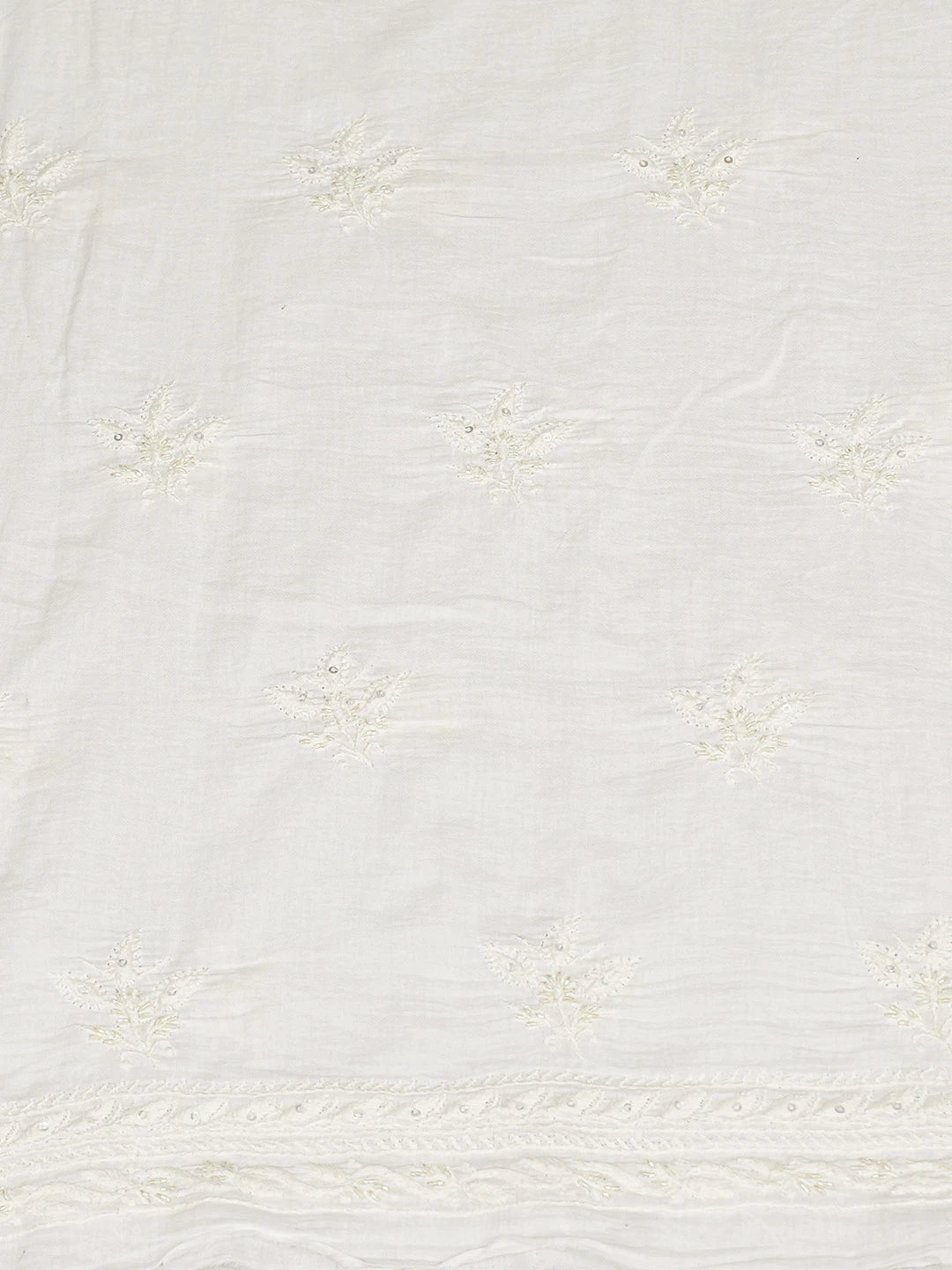 Ada Hand Embroidered White Cotton Lucknowi Chikankari Unstitched Kurta Dupatta Set With Cutdana Work 01A593552