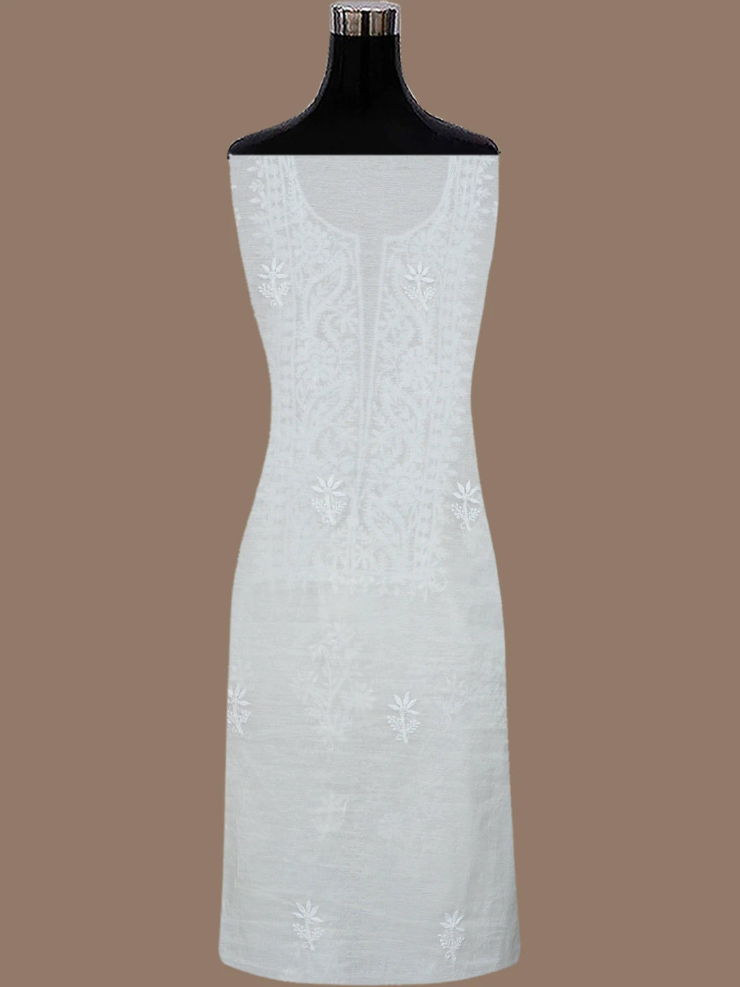 Ada Hand Embroidered White Chanderi Lucknowi Chikankari Unstitched Kurta Dupatta Set 01A795609