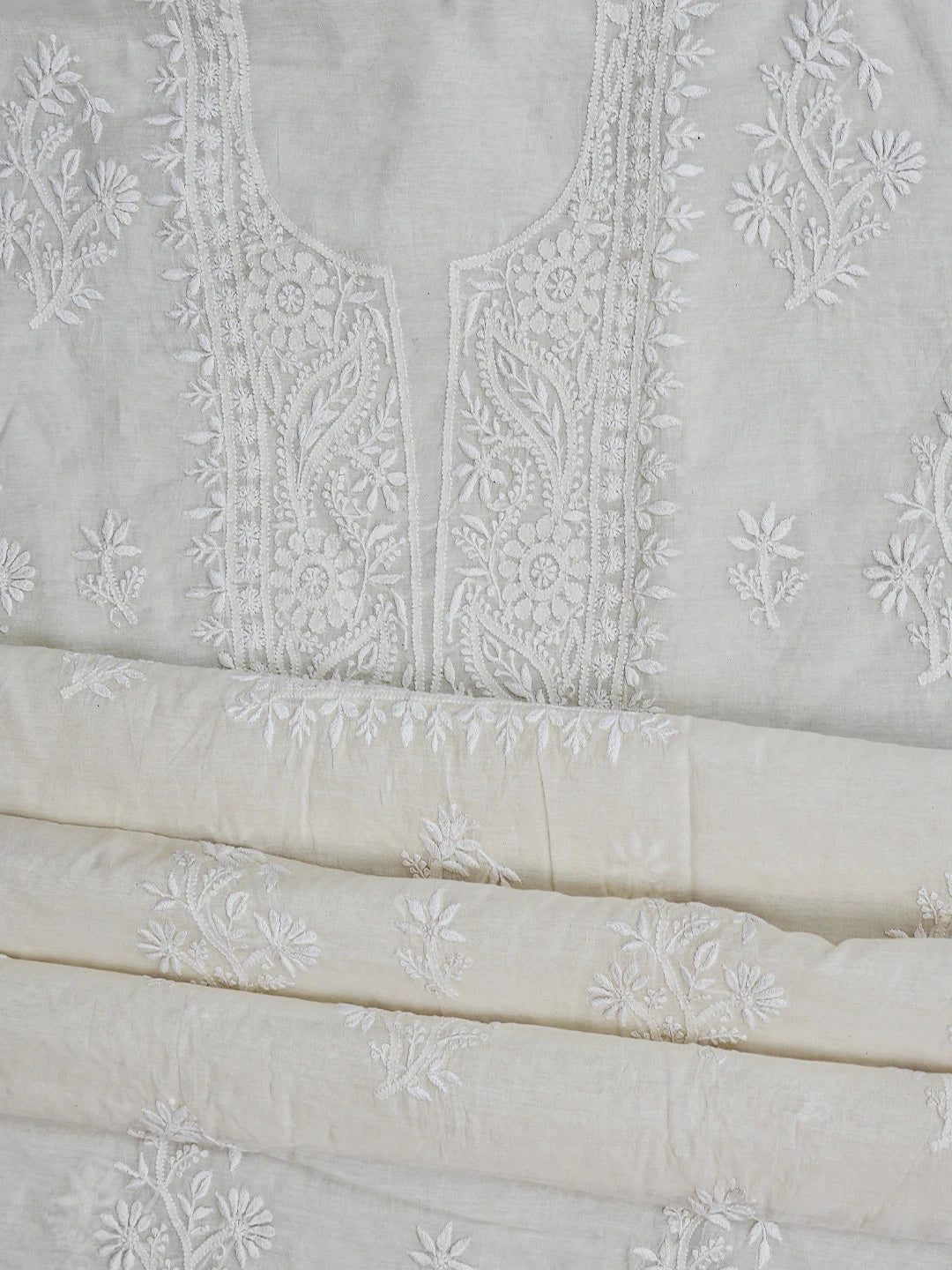 Ada Hand Embroidered White Chanderi Lucknowi Chikankari Unstitched Kurta Dupatta Set 01A795609