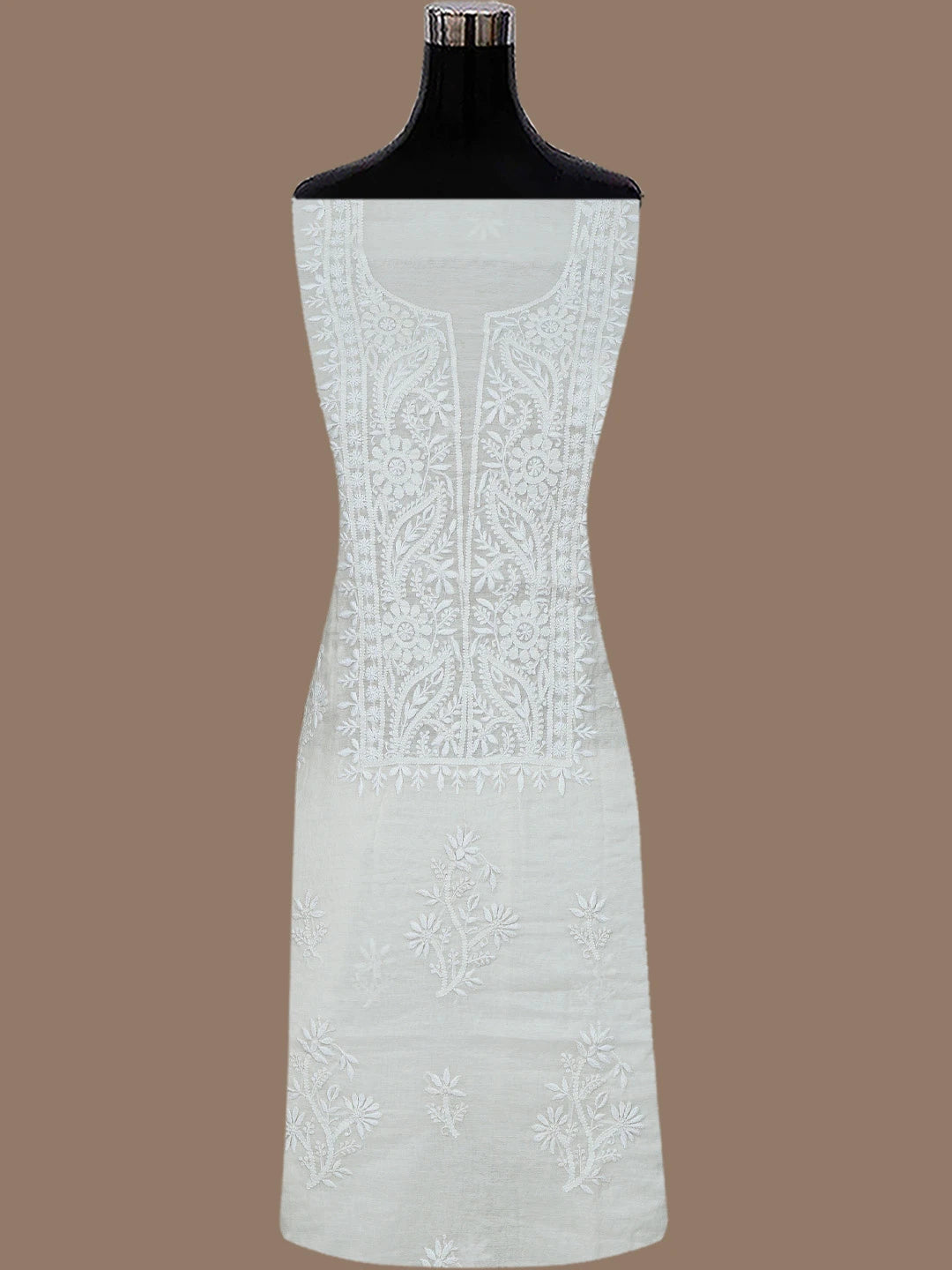 Ada Hand Embroidered White Chanderi Lucknowi Chikankari Unstitched Kurta Dupatta Set 01A795609