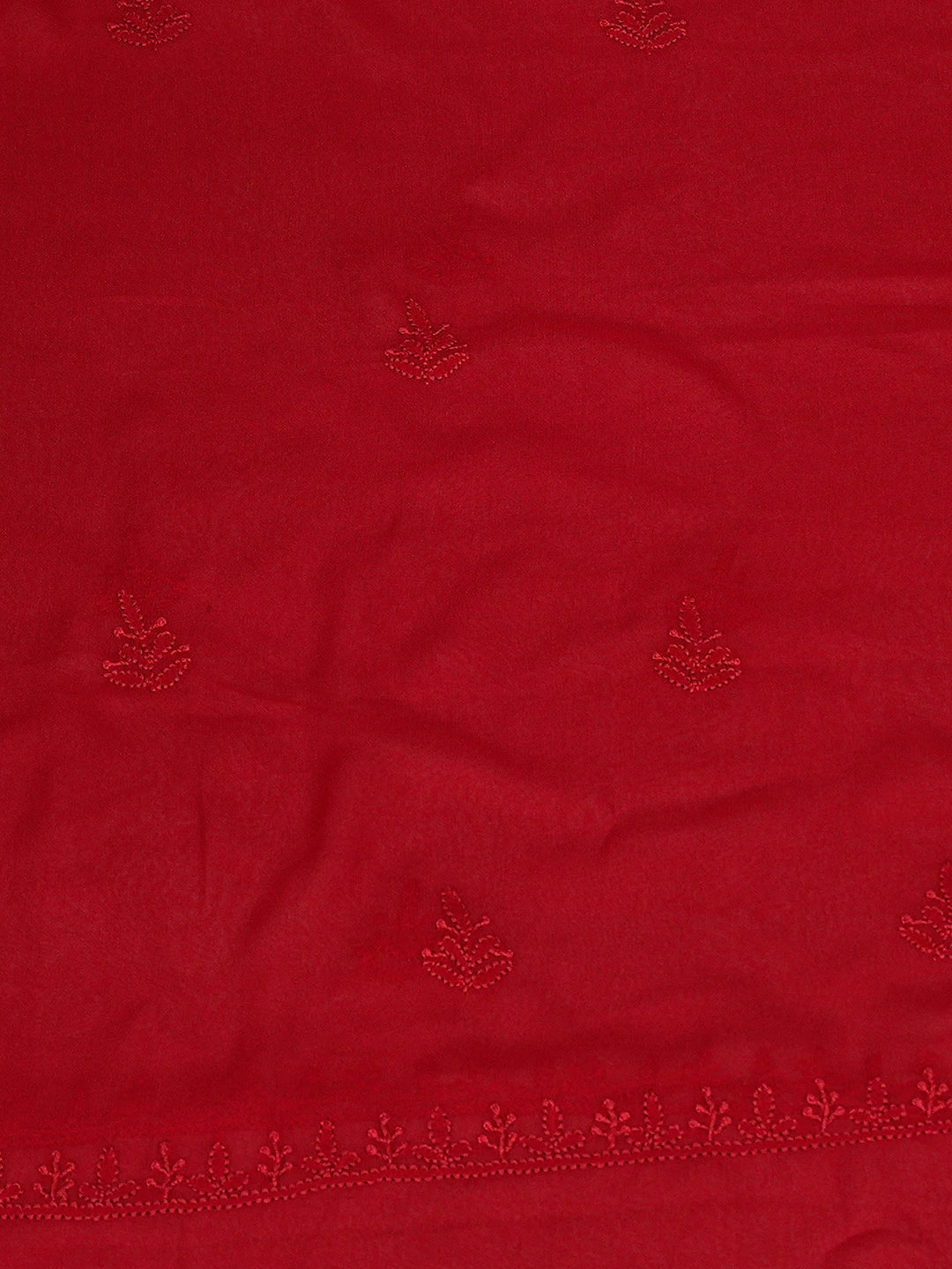 Ada Hand Embroidered Red Viscose Georgette Lucknowi Chikankari Unstitched Kurta Dupatta Set 01A771740