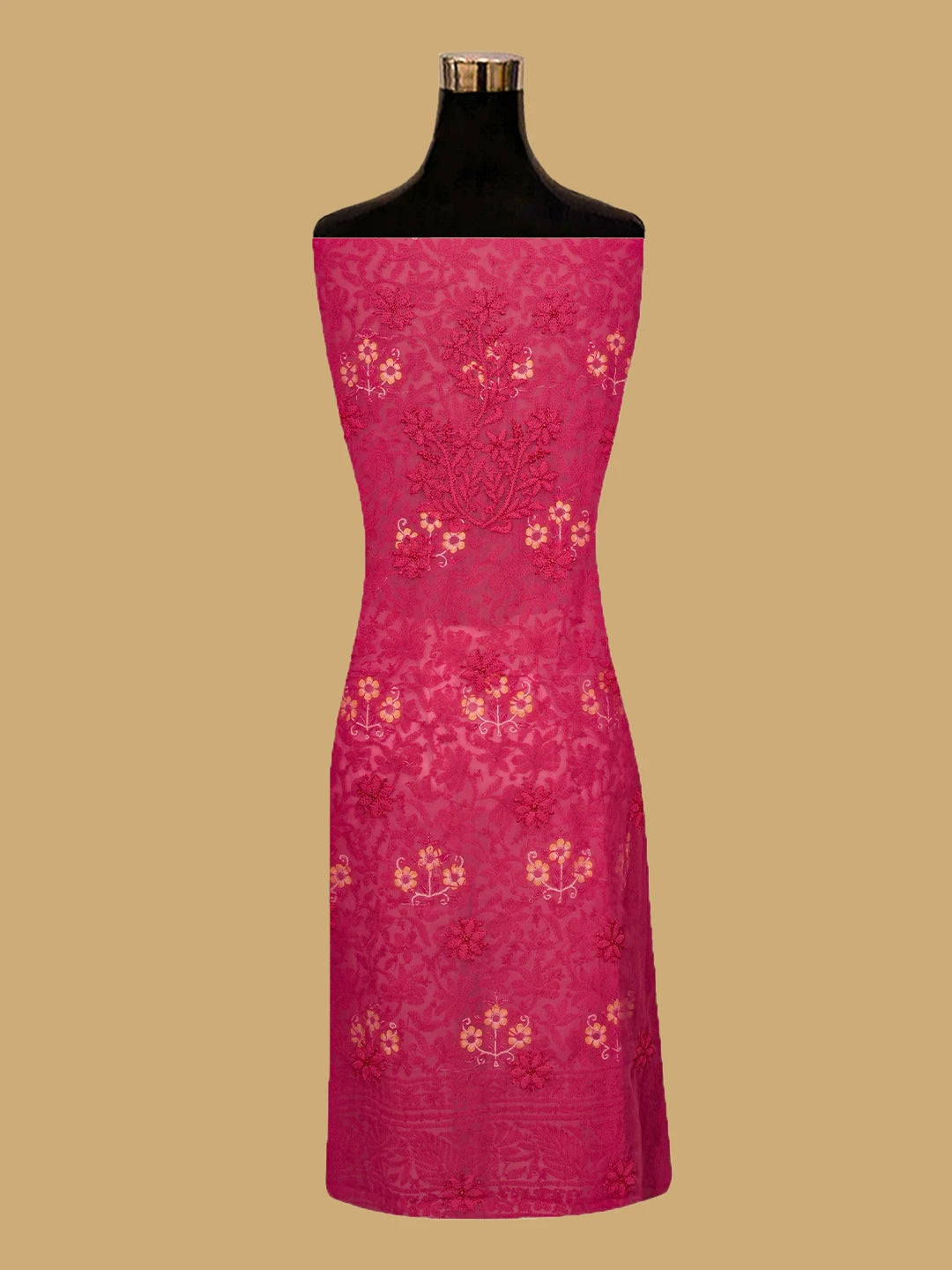 Ada Hand Embroidered Magenta Georgette Lucknowi Chikankari Unstitched Suit Piece With Parsi Work 01A750080