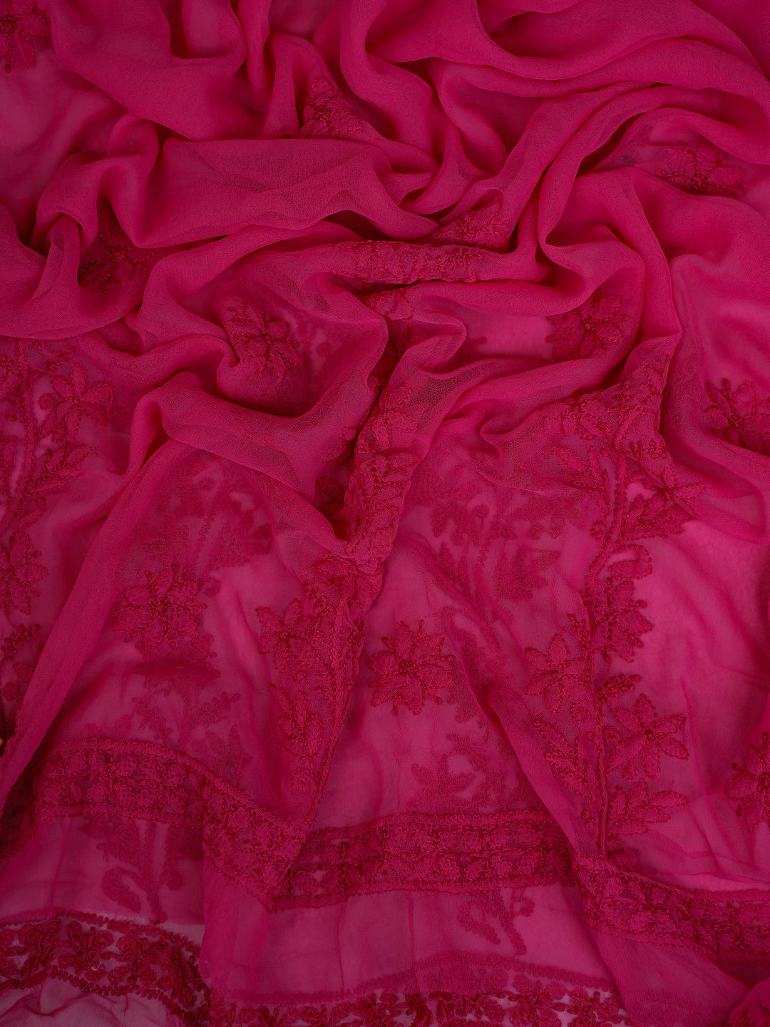 Ada Hand Embroidered Magenta Georgette Lucknowi Chikankari Unstitched Suit Piece With Parsi Work 01A750080