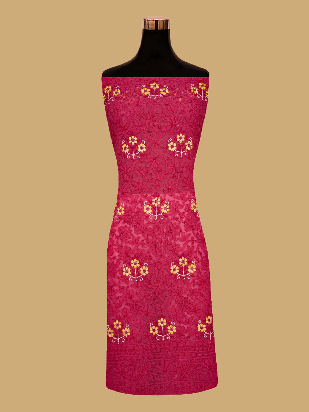 Ada Hand Embroidered Magenta Georgette Lucknowi Chikankari Unstitched Suit Piece With Parsi Work 01A750080