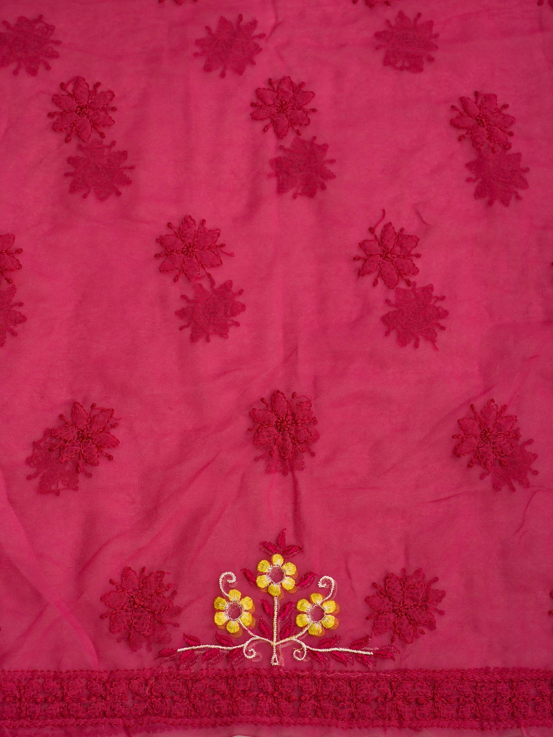 Ada Hand Embroidered Magenta Georgette Lucknowi Chikankari Unstitched Suit Piece With Parsi Work 01A750080