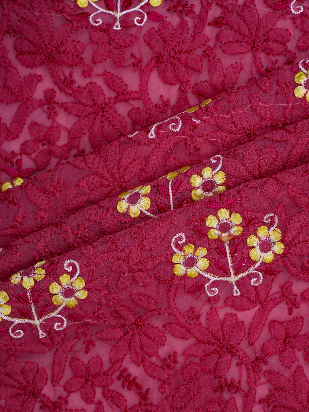 Ada Hand Embroidered Magenta Georgette Lucknowi Chikankari Unstitched Suit Piece With Parsi Work 01A750080