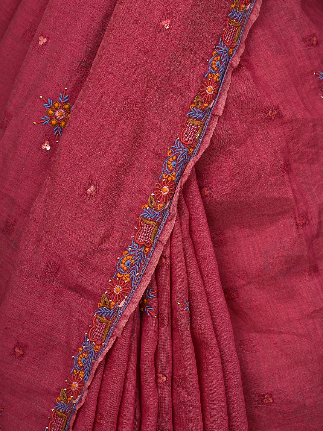Ada Hand Embroidered Punch Pink Silk Lucknowi Chikankari Saree and Blouse With Muqaish Work 01A352966