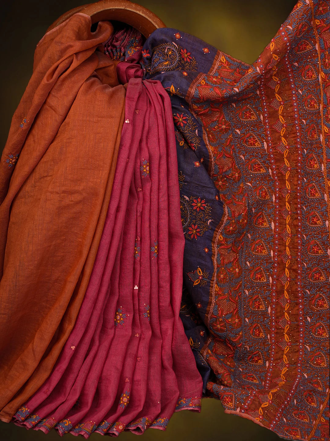 Ada Hand Embroidered Punch Pink Silk Lucknowi Chikankari Saree and Blouse With Muqaish Work 01A352966