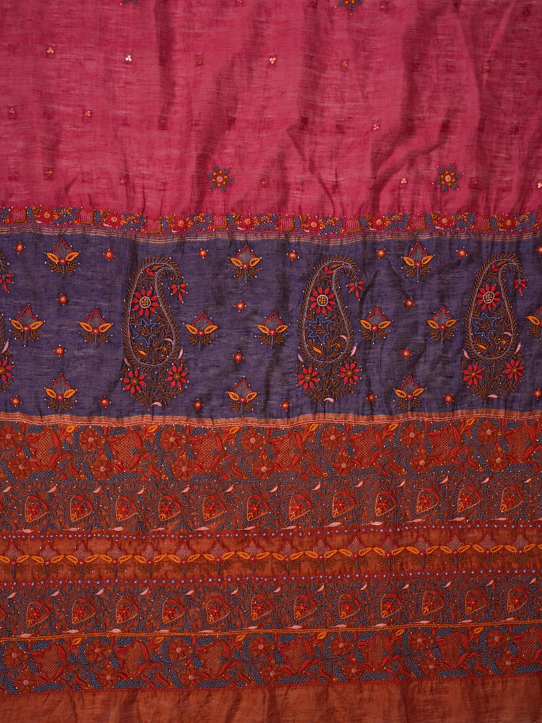 Ada Hand Embroidered Punch Pink Silk Lucknowi Chikankari Saree and Blouse With Muqaish Work 01A352966