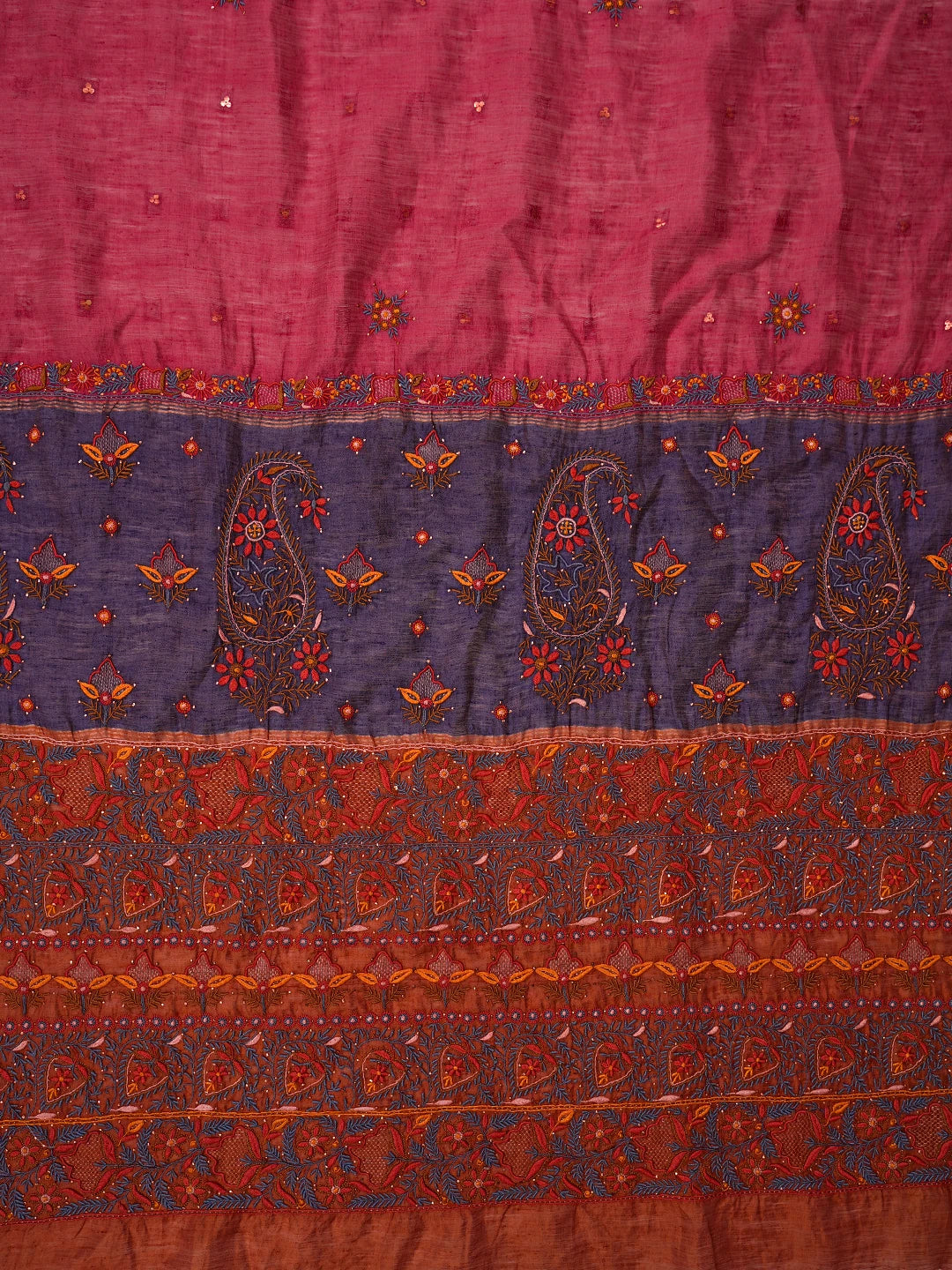 Ada Hand Embroidered Punch Pink Silk Lucknowi Chikankari Saree and Blouse With Muqaish Work 01A352966