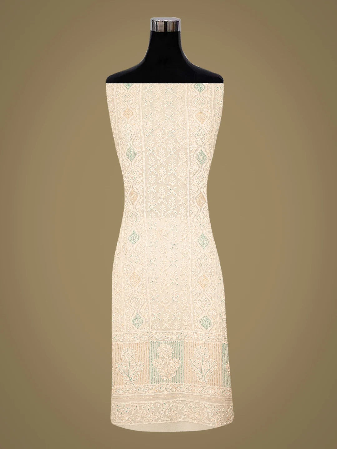 Ada Hand Embroidered Light Peach Viscose Georgette Lucknowi Chikankari Unstitched Kurta Dupatta Set With Cutdana Work 01A778555