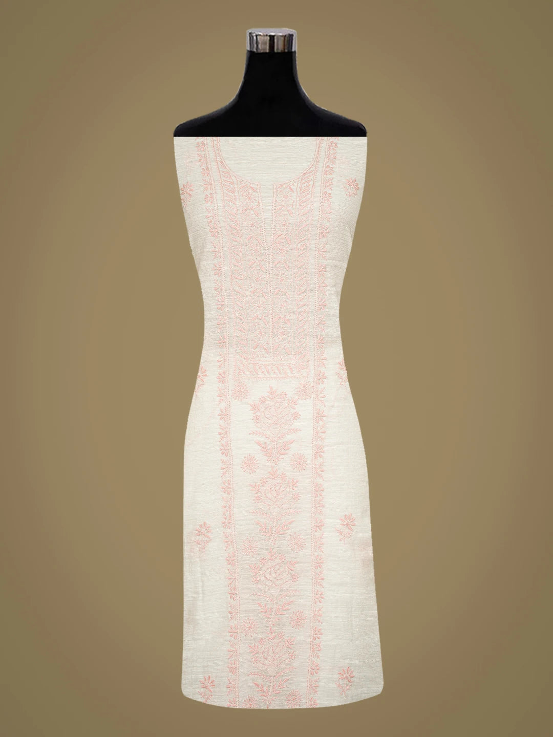 Ada Hand Embroidered White Khadi Chanderi Lucknowi Chikankari Unstitched Kurta Dupatta Set 01A410047