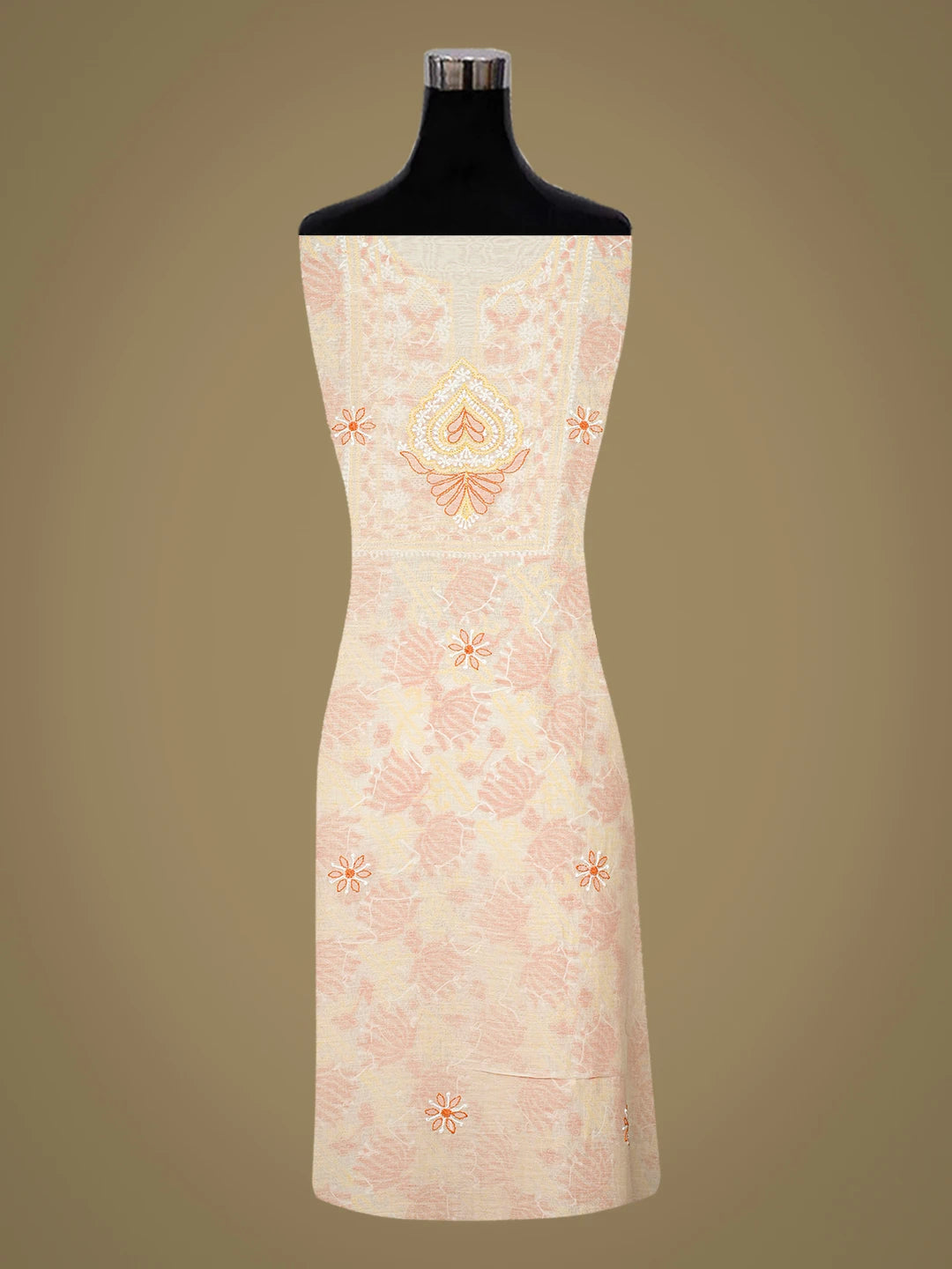 Ada Hand Embroidered White Chanderi Lucknowi Chikankari Unstitched Kurta Dupatta Set 01A643005