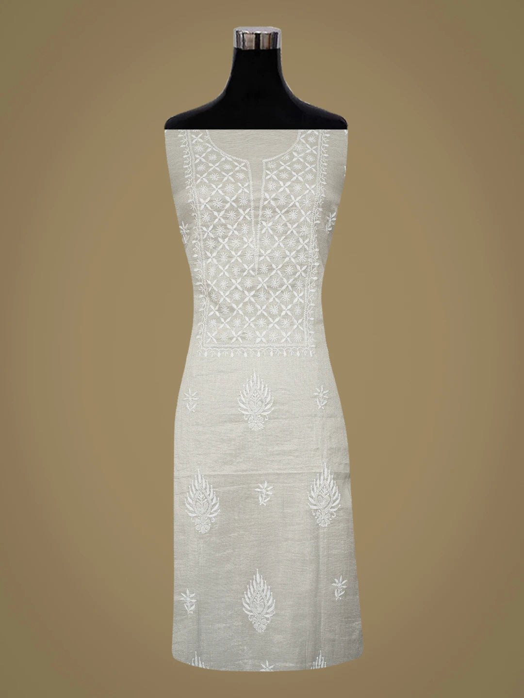 Ada Hand Embroidered Grey Tissue Lucknowi Chikankari Unstitched Kurta Dupatta Set 01A653371