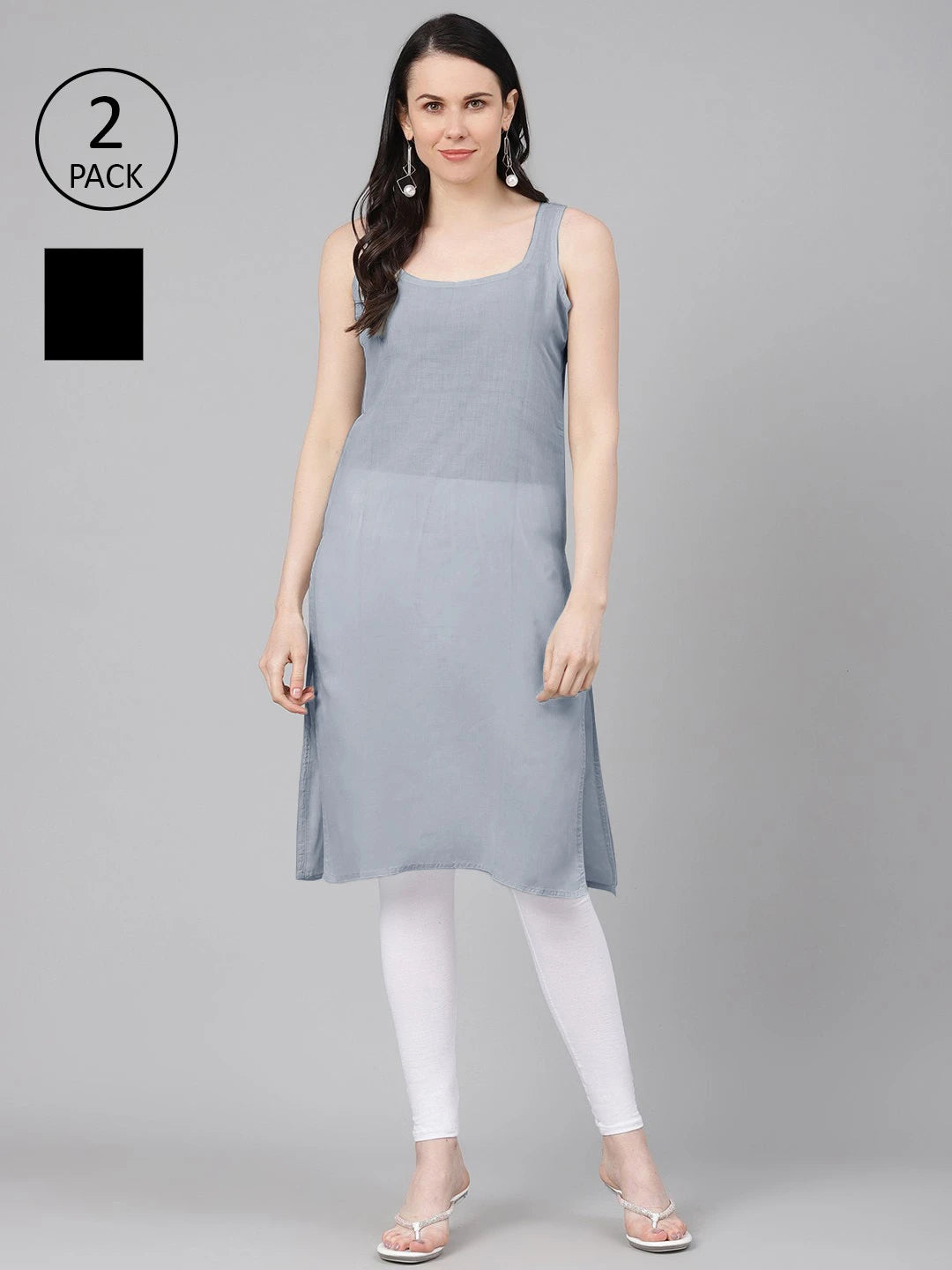 Ada Grey and Black Cotton Long Slips Combo of 2 A294753.