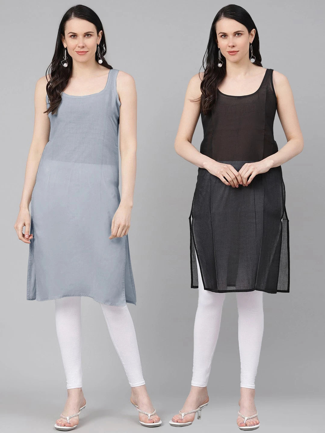 Ada Grey and Black Cotton Long Slips Combo of 2 A294753.