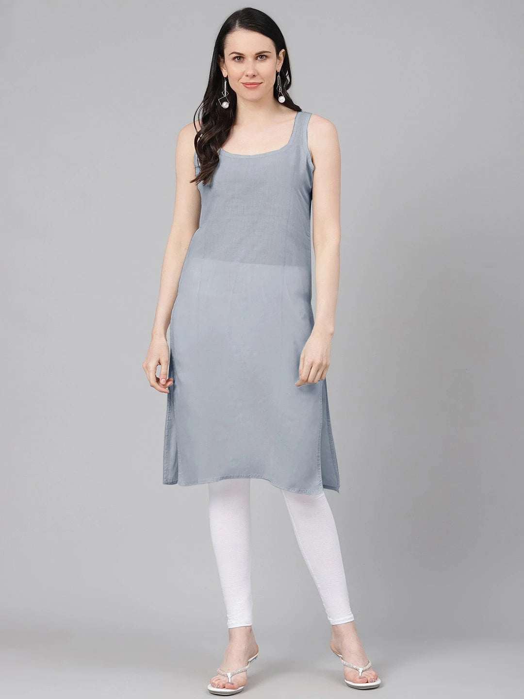 Ada Grey and White Cotton Long Slips Combo of 2  A307523.